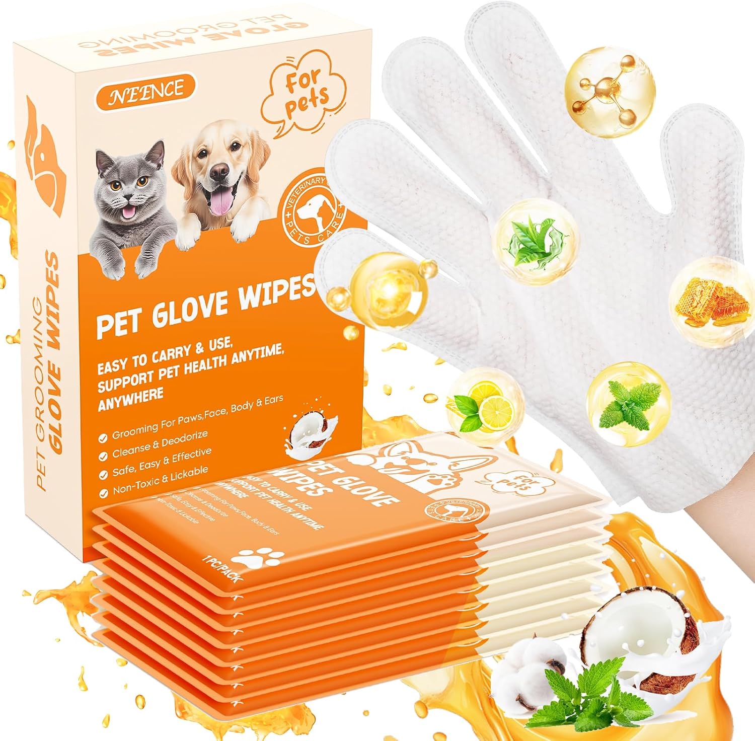 NEENCE Extra Thick Pet Glove Wipes for Dogs & Cats, Dog Washing Gloves Cleaning Deodorizing for Paws,Butt and Body, Cat Bathing Gloves Wipes Suitable for Daily Care and Travelling, Unscented-8 Pack NEENCE Extra Thick Pet Glove Wipes for Dogs & Cats, Dog Washing Gloves Cleaning Deodorizing for Paws,Butt and Body, Cat Bathing Gloves Wipes Suitable for Daily Care and Travelling, Unscented-8 Pack