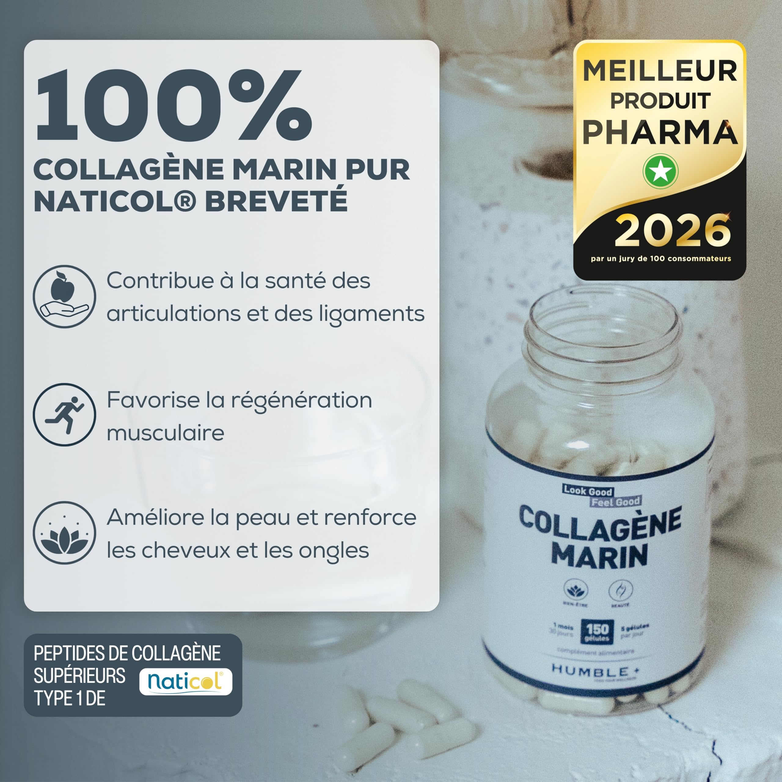 HUMBLE+ Pack Beauté In&Out 1 Mois - Crème 4% + Collagène 150 Gélules | Crème collagène marin 4% & collagène marin ultra-concentré 150 gélules - Routine beauté quotidienne - Marque Française