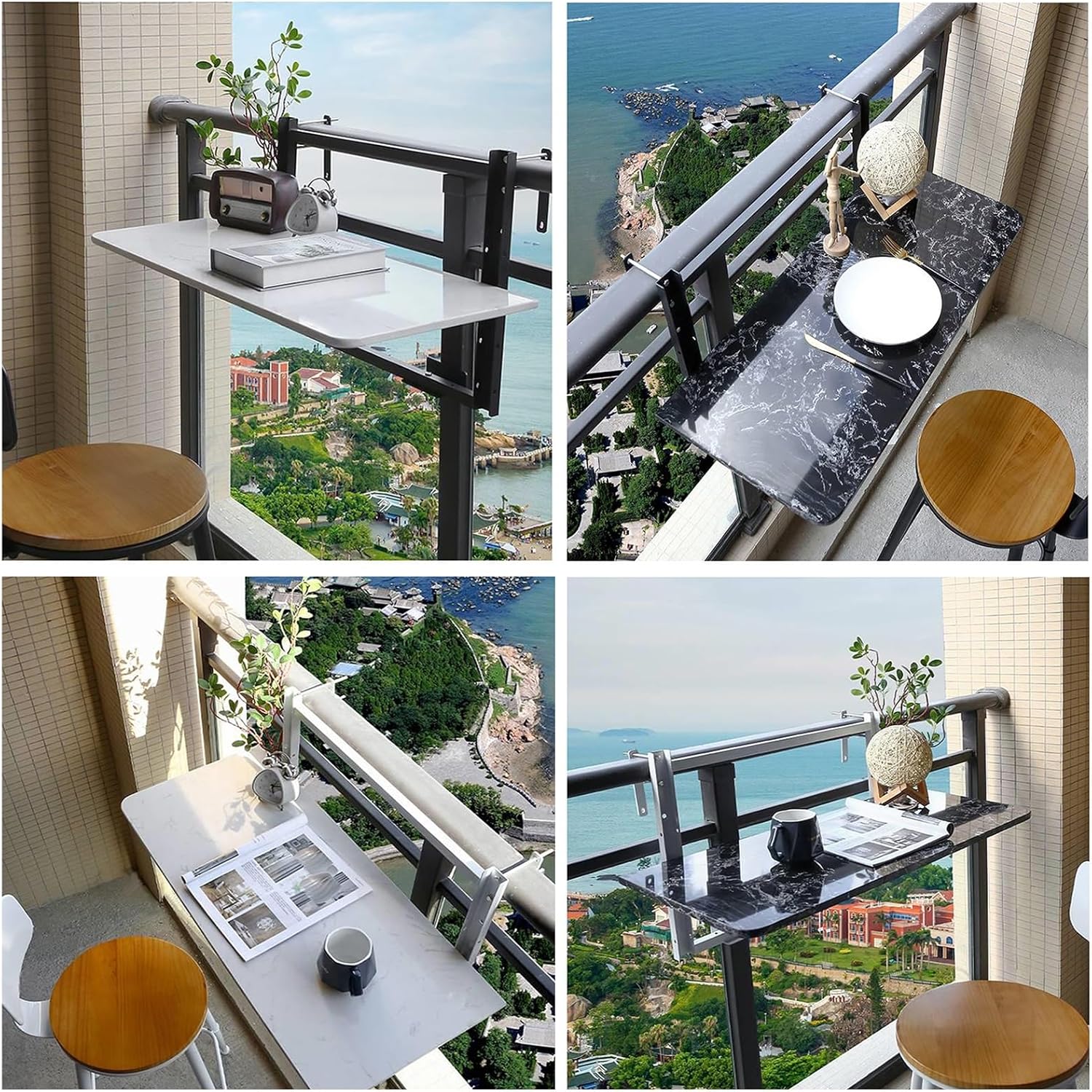 Adjustable Height Folding Balcony Railing Bar - Multi-Functional Deck Rail Hanging for Patios and Railings (60cm x 35cm) - Space-Saving Outdoor Accessory