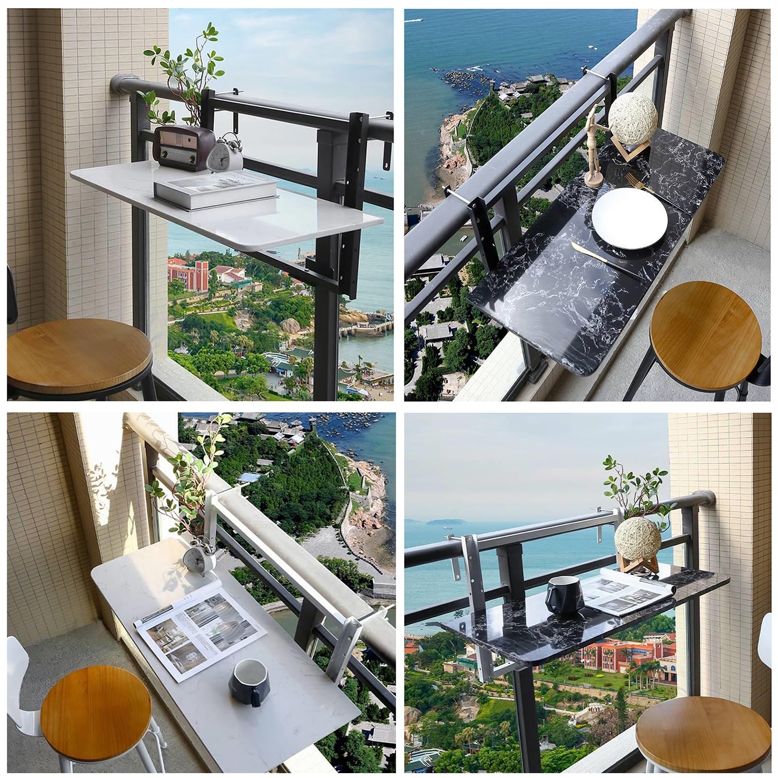 Generico Tavolo Regolabile da Appendere alla ringhiera del Balcone, Tavolo da Bar Pieghevole per Patio, Giardini e terrazze, Tavolo Multifunzionale da Appendere alla ringhiera (L 60*P 35 cm) - Perfet