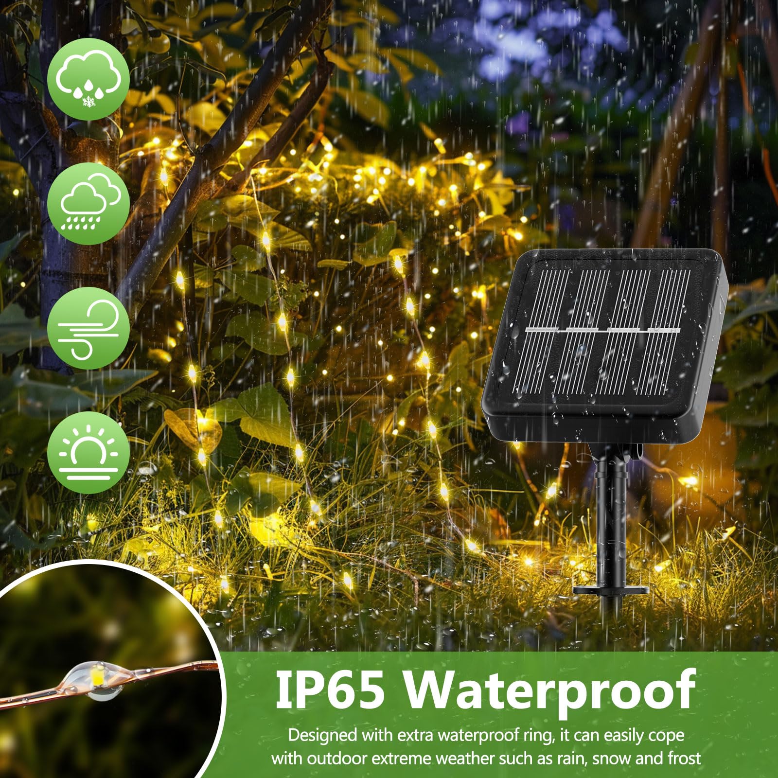 Luci Solari Esterno【3 Pacchi】- 16+2M 160LED Luci Solari da Giardino IP65 Impermeabili Bianco Caldo 8 Modalità, Catena Luci Solari Esterno Decorative Giardino Albero Patio Terrazze Festival Matrimoni