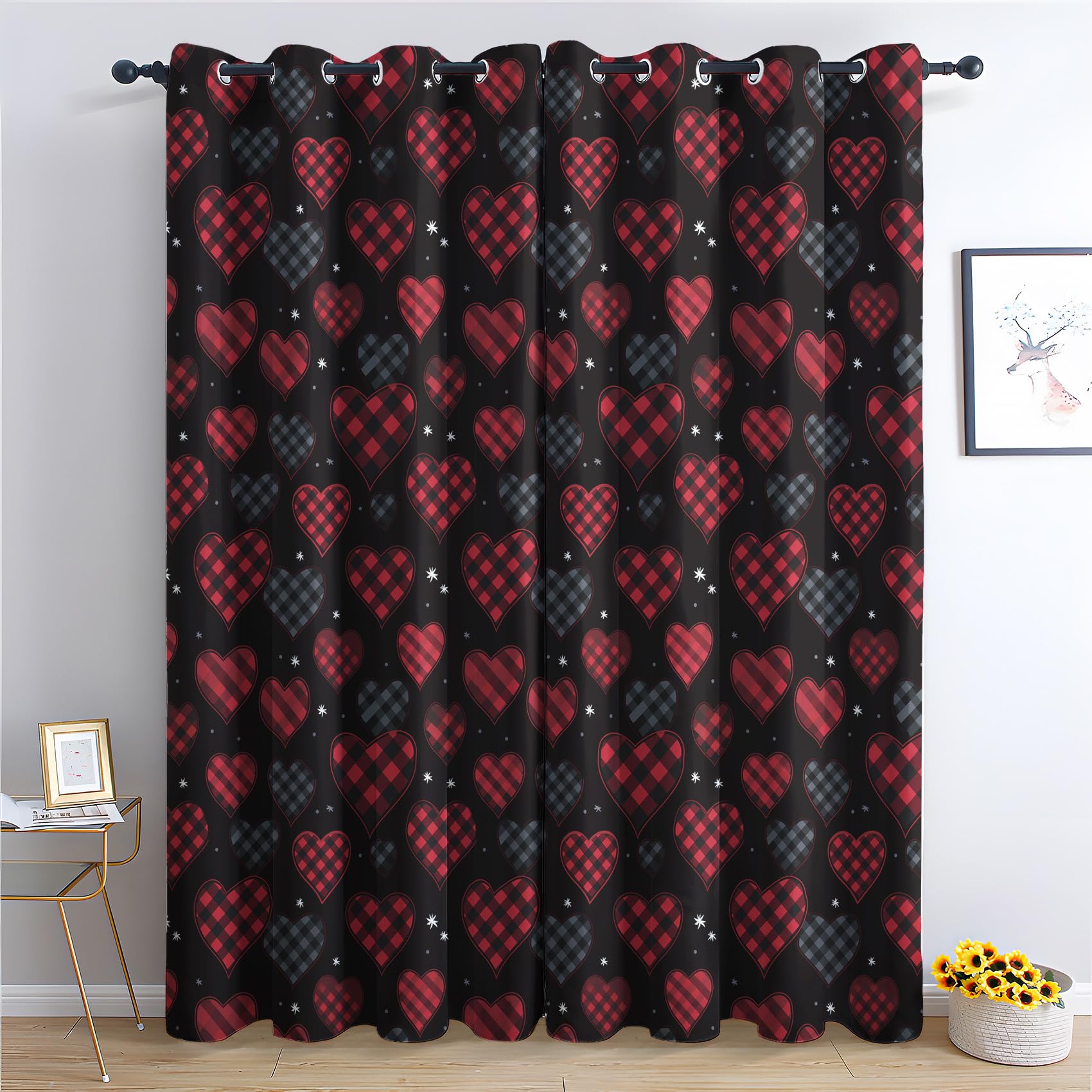 Love Curtains for Bedroom Living Room - Buffalo Check Blackout Curtains 66 x 72 Inch (Width x Drop), Thermal Insulated Eyelet Curtains & Drapes, Patterned Window Treatments C-#198