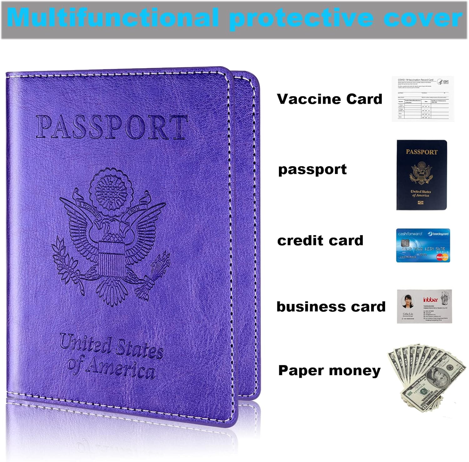  | Passport and Vaccine Card Holder Combo, Passport Holder with Vaccine Card Slot, Travel Passport Cover Leather Passport Case, Passport Wallet Passport Holder for Women Men (Purple) | Passport Covers