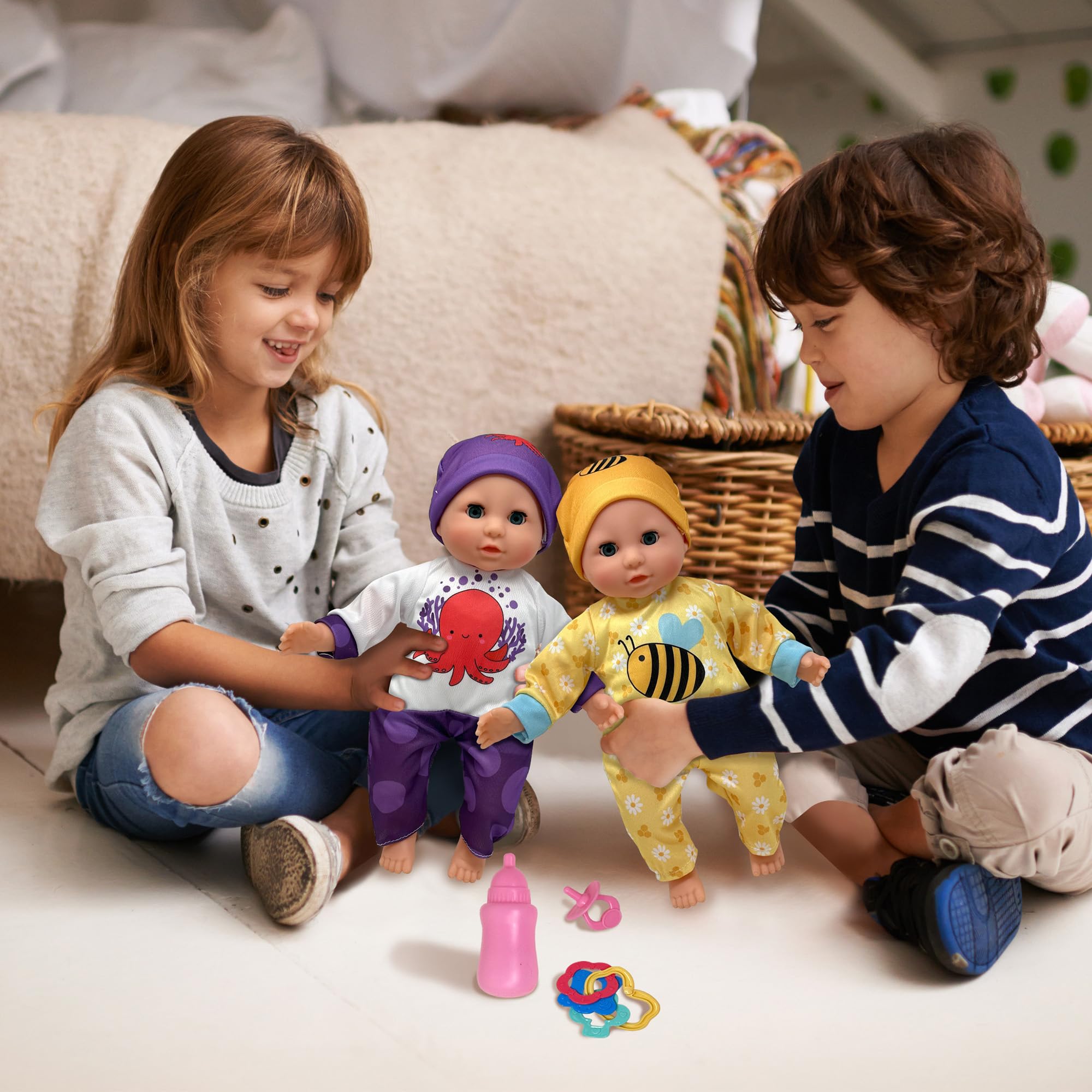 Muñeca de bebé de cuerpo suave con accesorios y 4 juegos de trajes de animales, muñeca realista con ropa y juguetes, juego de muñecas de 14 pulgadas, armario de armario, muñecas de bebé para niñas 6