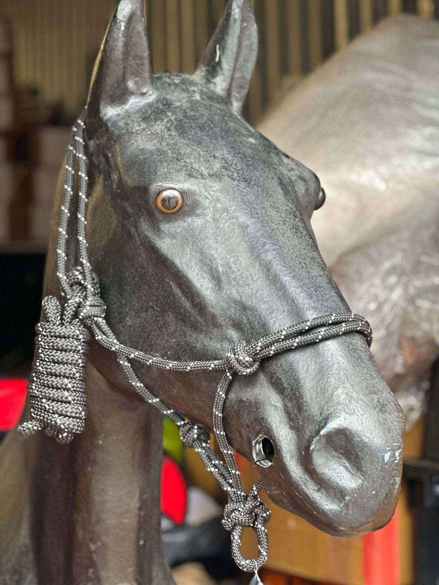 Reflective Rope Headcollar with Lead Rope Fully Adjustable (Black, Cob)