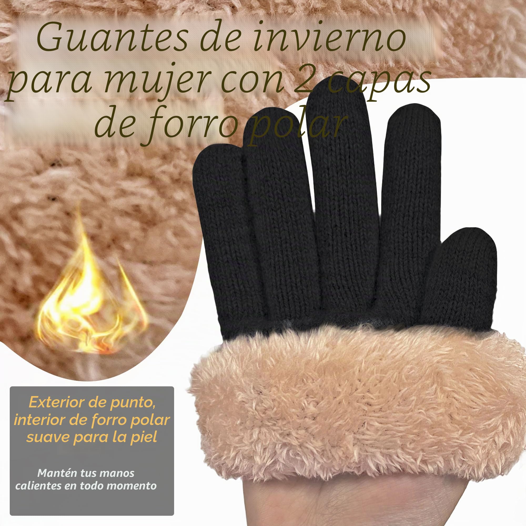 Guantes termicos Invierno Pantalla Tactiles Lana Forro Cálido Cable Tejido Resistente al Viento Guantes de Teléfono para Movil Esquiar Ciclismo Conducir