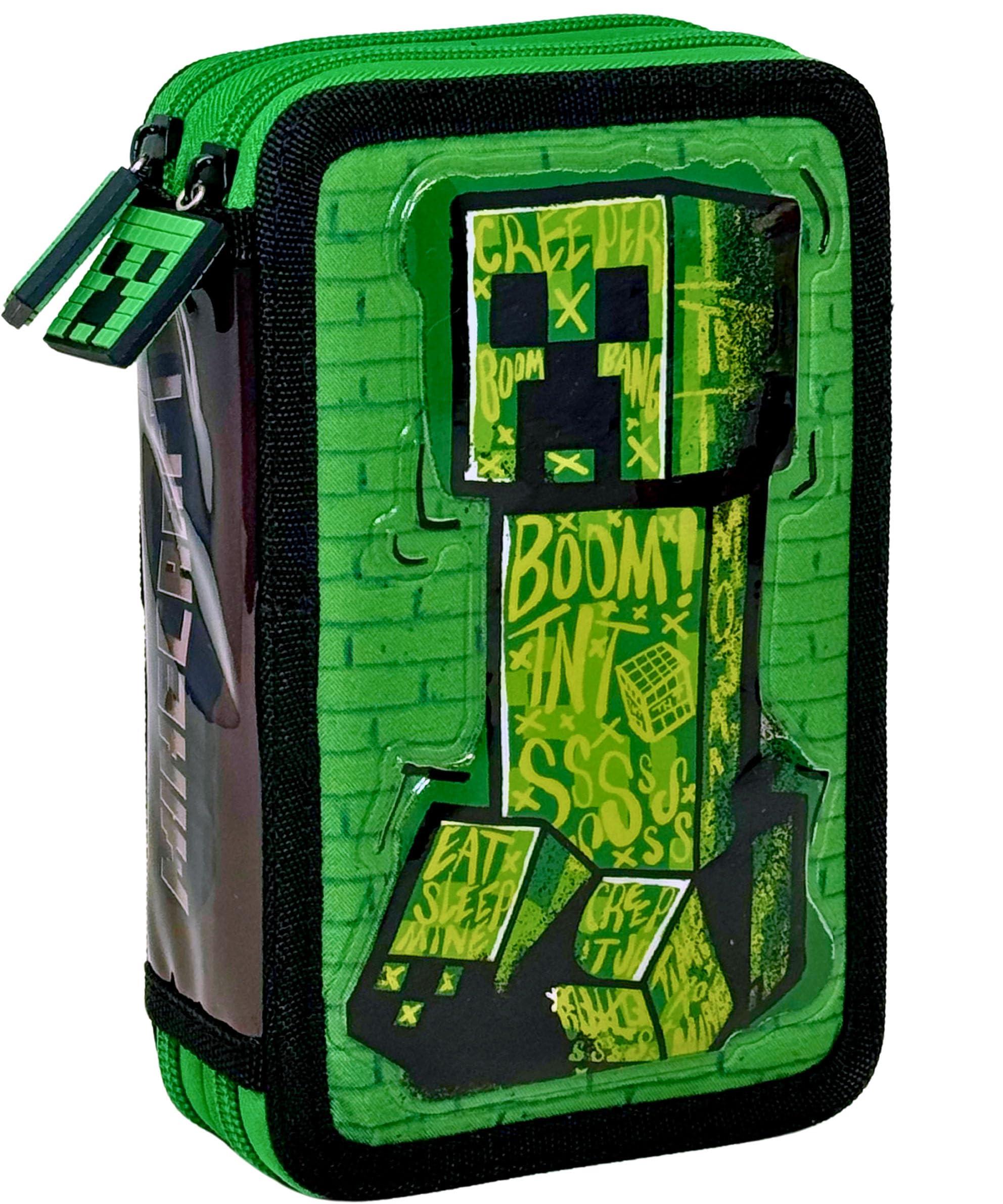 Set Scuola 2 Pezzi Per Minecraft Fan Zaino Scuola Elementare Bambino 42cm Ergonomico + Astuccio 2 Scomparti Completo (32 Accessori)