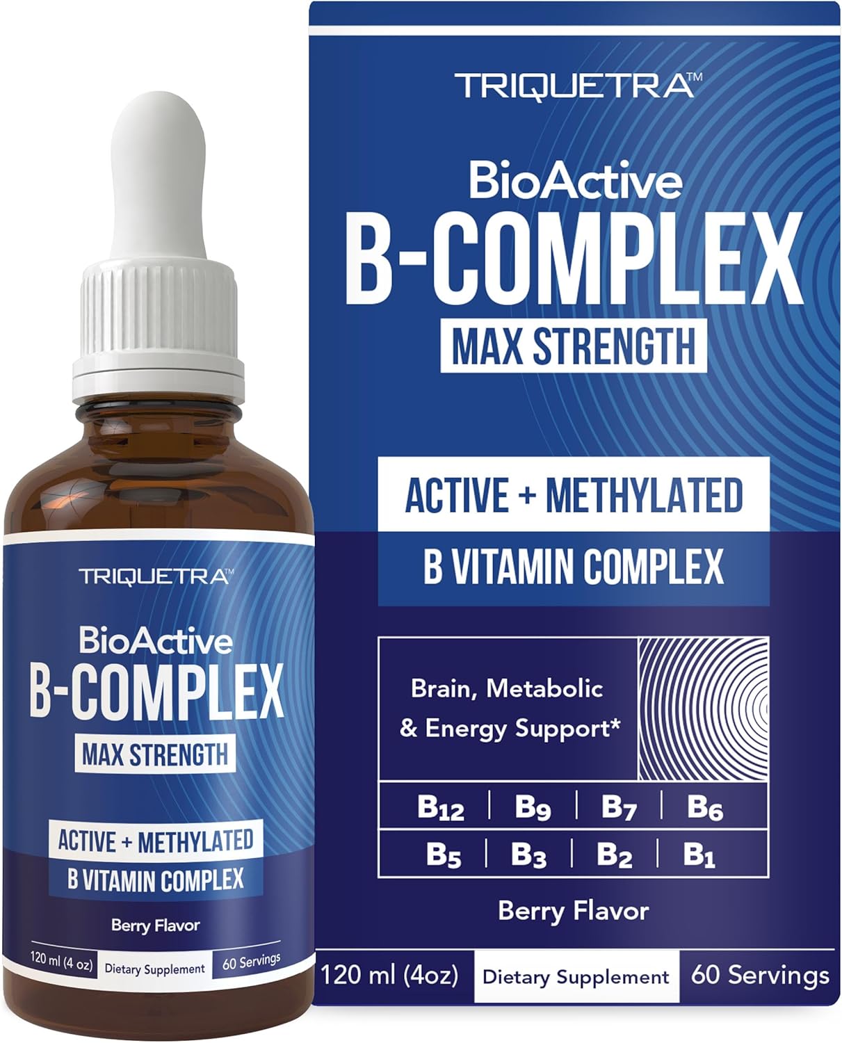 BioActive Vitamin B Complex – Blood Stream Ready, Methylated B Complex – Featuring Methylfolate, 3 BioActive Forms of B12, BenfoPure® B1 & Pantesin® B5 – 12 B Vitamins in Clinical Doses – Liquid 4 oz