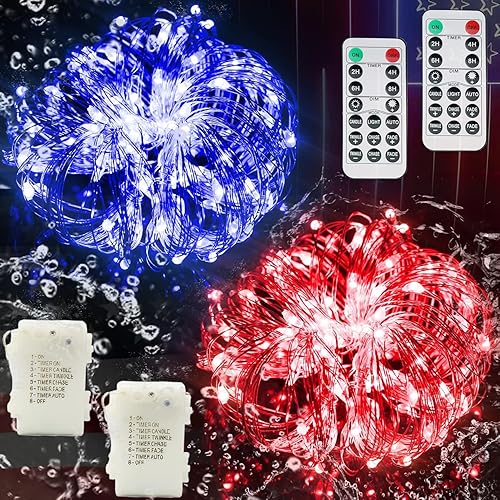 Guirnalda de 100 luces LED que funcionan con pilas, 8 modos con control remoto, alambre de cobre plateado de 33 pies, luces parpadeantes para