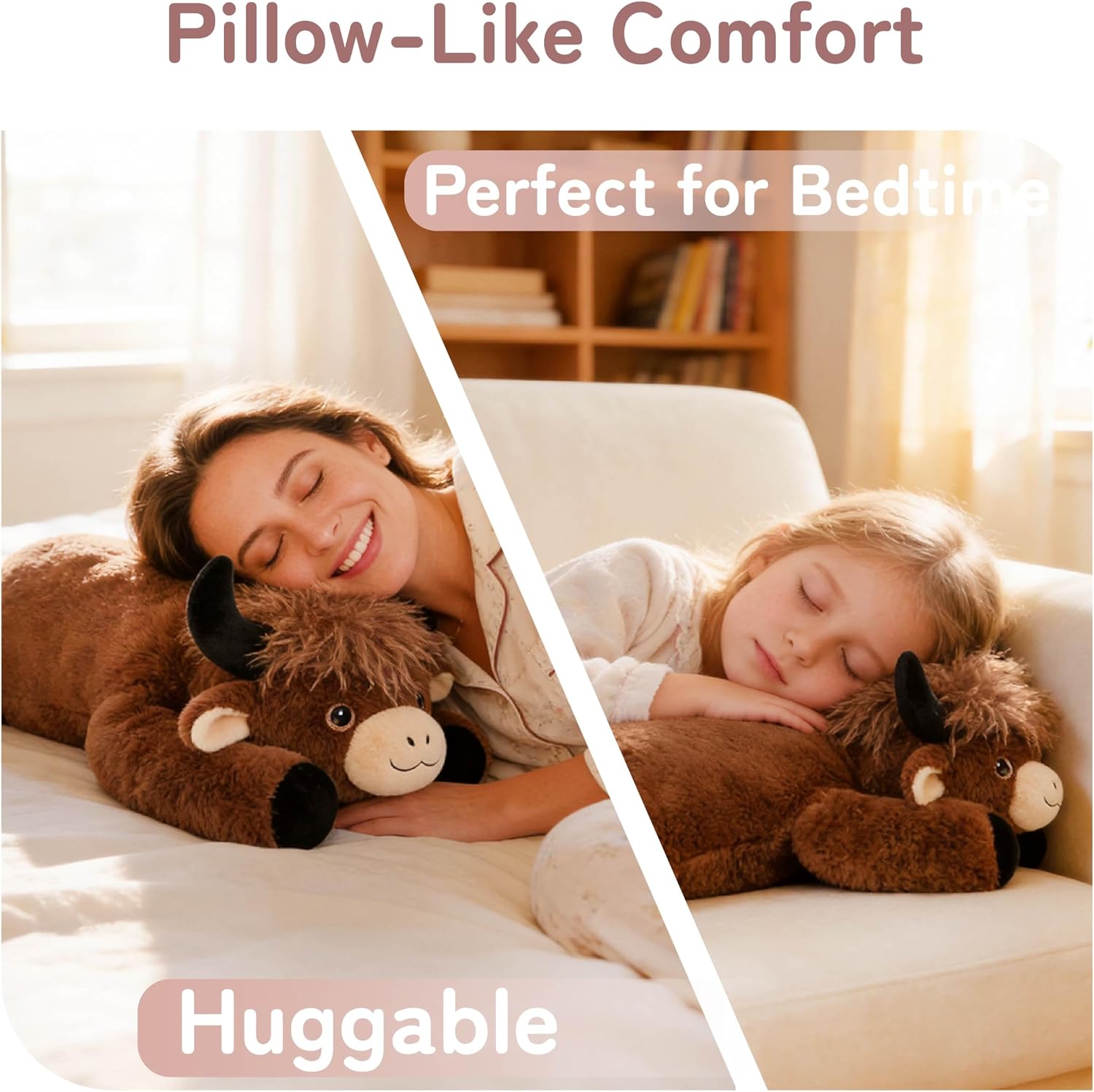 Niuniu Daddy Highland Cow Weighted Stuffed Animals, 20 Inch 3.3 lbs Weighted Plushies, Heavy Calming Body Pillow for Sleeping, Sensory Lying Lap Pad Toy Huggable Gift for Kids and Adults
