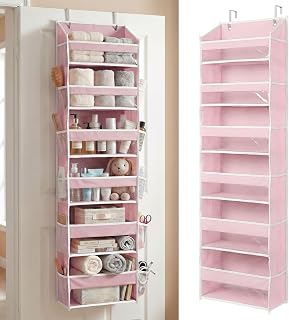 HOMELUX THEORY Over the Door Organizer, 6-Tier, 100D Fabric, Baby Pink 1pc | Over the door shoe organizer, 50 lbs capacity, 12 side mesh pockets, 100D extra thick fabric, Closet & entryway storage