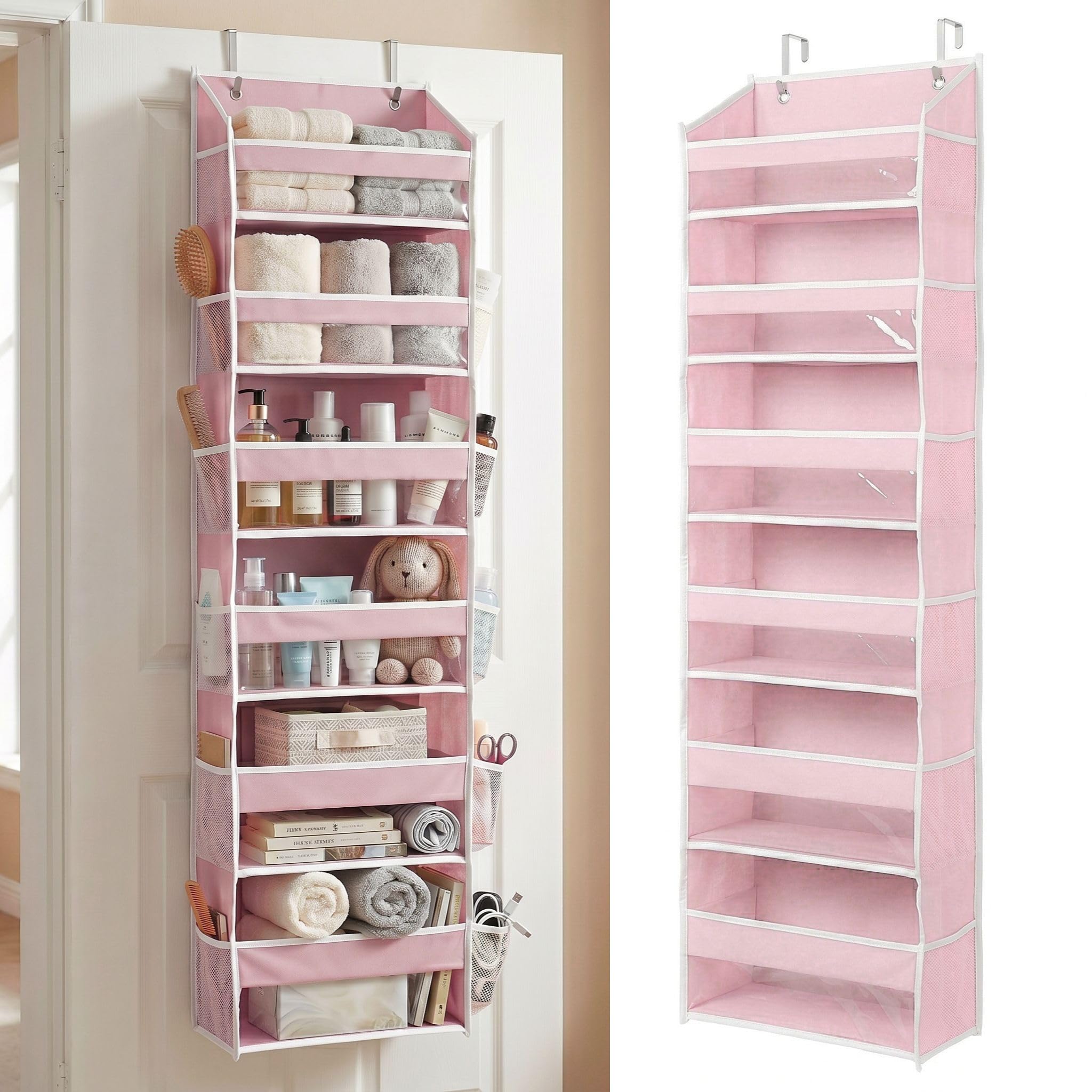 HOMELUX THEORY Over the Door Organizer, 6-Tier, 100D Fabric, Baby Pink 1pc