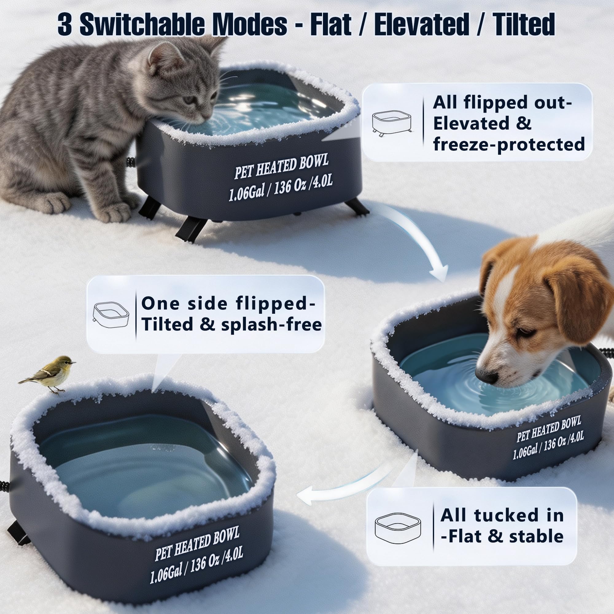 Cuenco de agua calentado, cuencos grandes para perros con