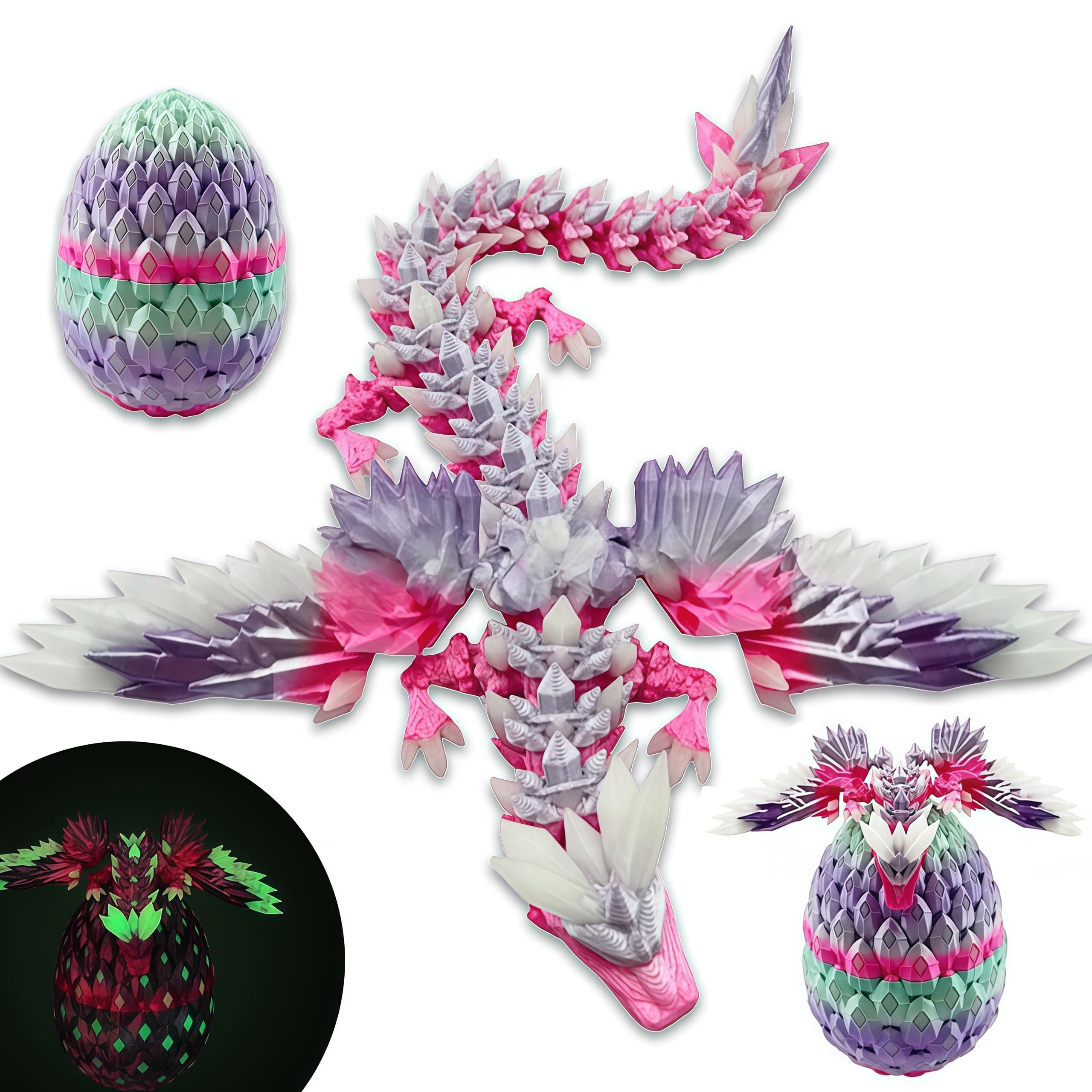 3D Printed Dragon Eggs with Flying Dragon Inside, in The Dark Cool 3D Printer Articulated Animals Fidget Toy, Home Office Desk Decor, Gift for Kids, Teens, Boys, Girls (Nightglow Candy)