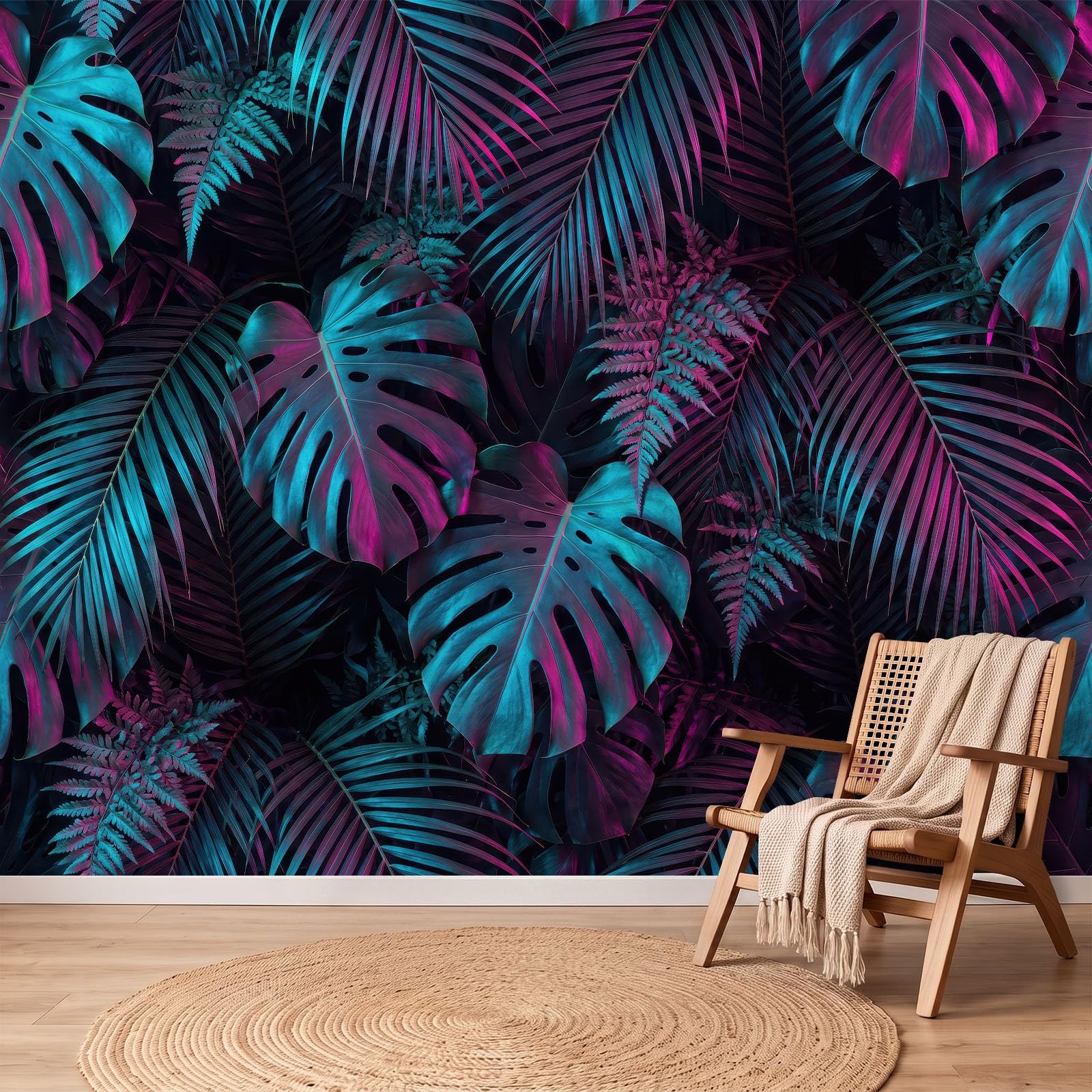 Tropikalna botaniczna tapeta panoramiczna - dekoracja ścienna XL monstera liście palmowe paprocie - gobelin ścienny tapeta z włókniny do sypialni salonu biura - obraz ścienny 250 x 175 cm