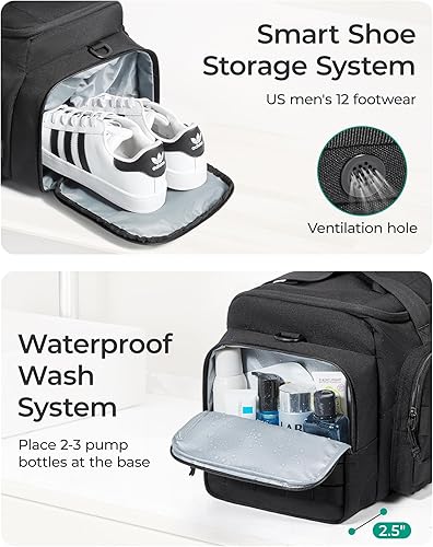 Miniatura 7 de BAGSMART Bolsa táctica de gimnasio para hombres, bolsa de lona de 22 litros para viajes con compartimento para zapatos, mochila táctica 4 en 1 para