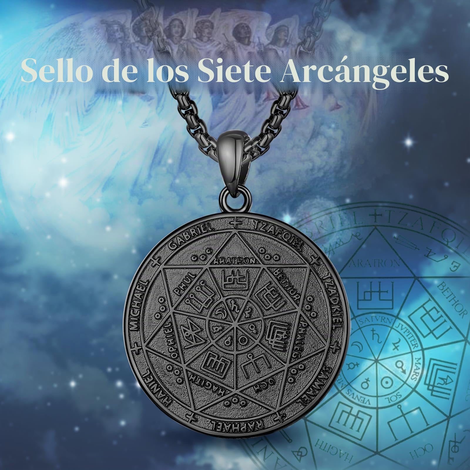CELESTIA Sello Siete Arcangeles Collar San Miguel Arcangel Colgante Plata de ley 925 Joyería Regalos para Hombres Mujeres