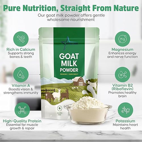 Miniatura 4 de Stellar - Leche en polvo de cabra  2 libras  Alimentada con pasto de Australia  Fácil de digerir, alta en proteínas, calcio y probióticos  Puro, sin