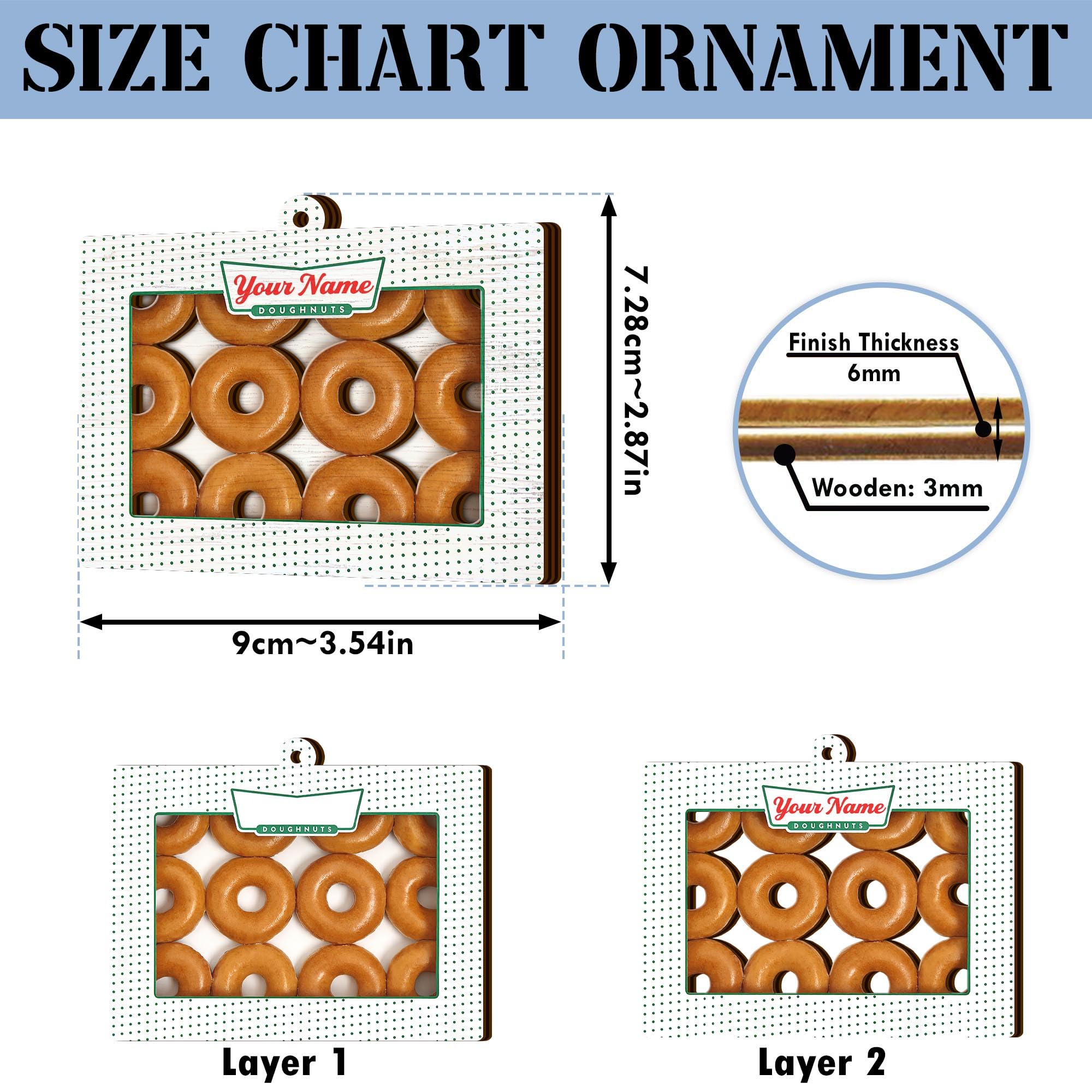 Wodoro Custom Italian Donuts 2-Layer Wooden Ornament, Mini Donut Box Cookie Dessert Ornament, Italian Food Cupcake Donuts Gifts, Kitchen Home Office Funny Decor, Car Mirror Hanging Ornament
