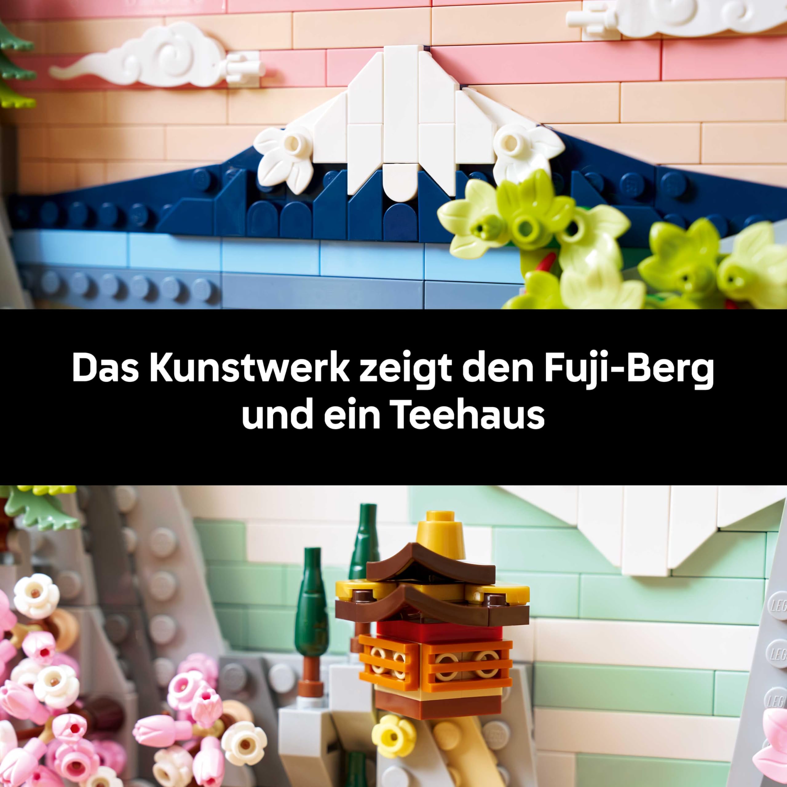 LEGO Art Japanische Kirschblütenlandschaft - DIY Set - Bauset für Erwachsene - 3D Wandkunst im Rahmen mit dem Fuji-Berg, Sakura (Kirschblüten) und Wasserfall - Geschenk für Männer und Frauen - 31218