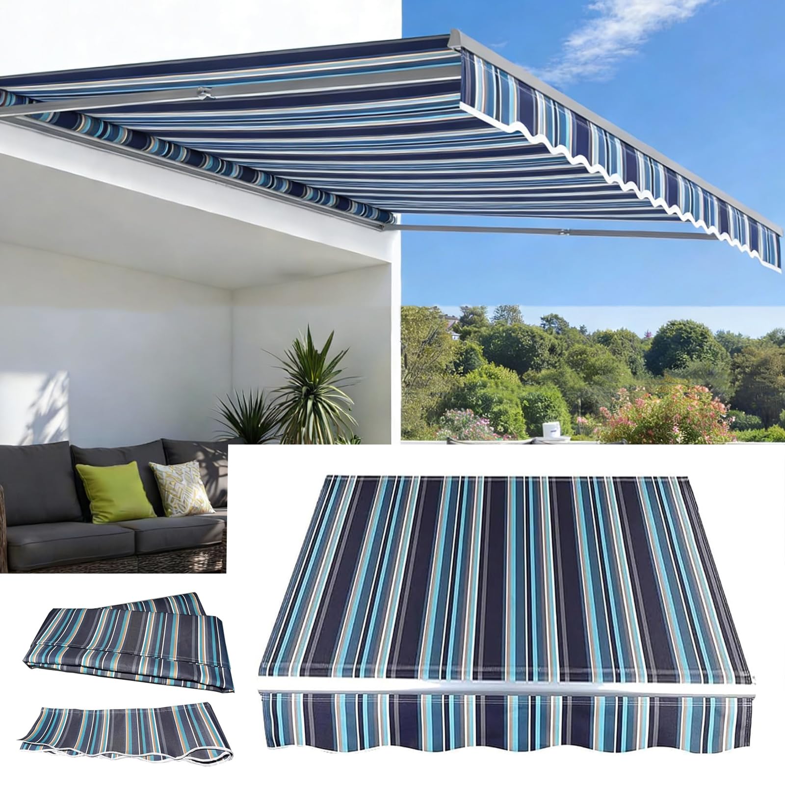 Auvent de rechange haut de gamme en tissu durable et robuste pour grande terrasse