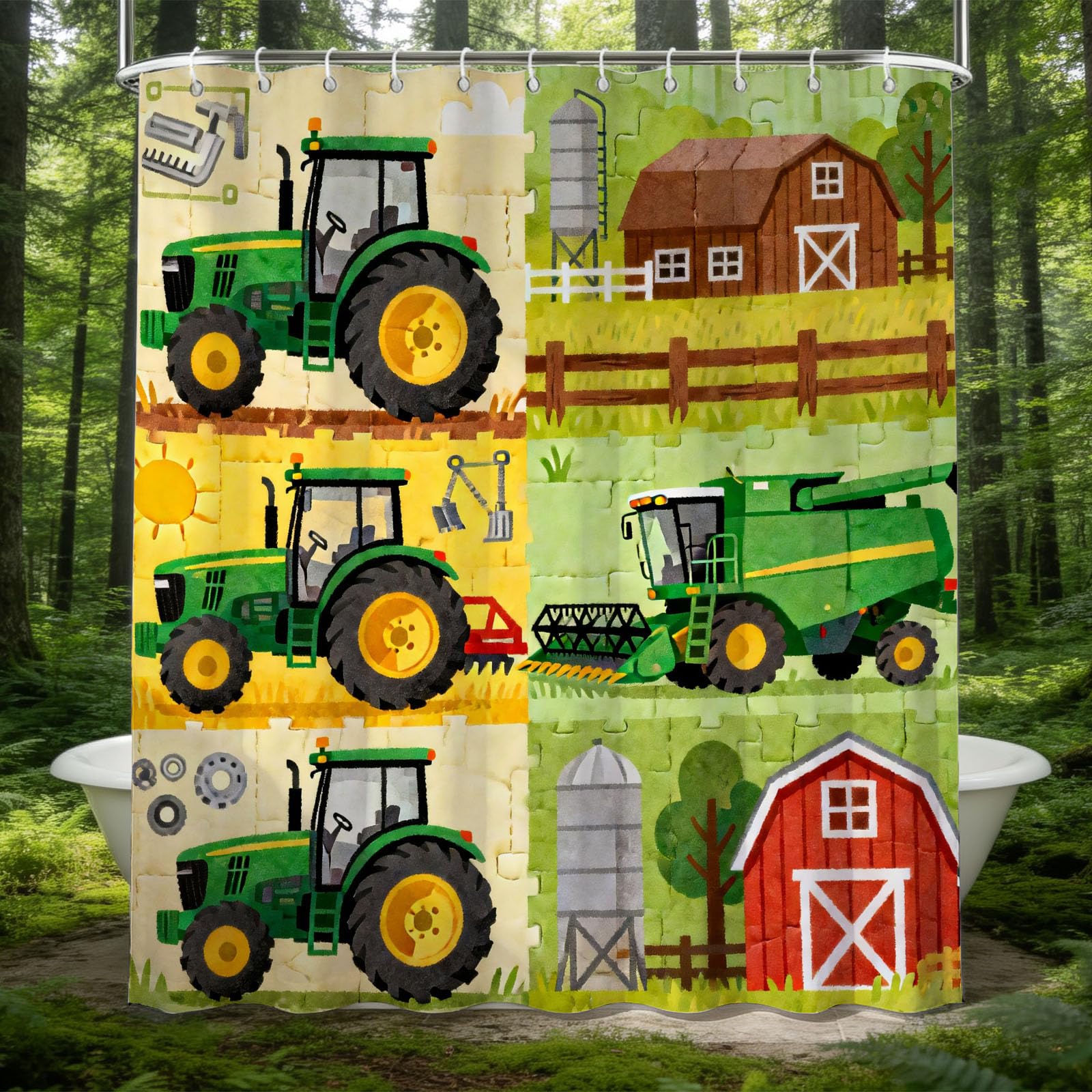 Hongduo 3D Cartoon Tractors Shower Curtain for Stalls Bathtubs Cartoon Illustration Bathroom Decor Shower Curtain Set Polyester Fabric Waterproof 200x200cm/79X79 Inch with Hooks