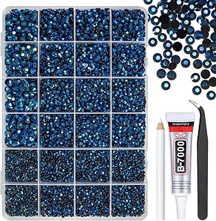 Ink Blue Resin Rhinestones w B7000 Glue for Bedazzling Crafting 2mm-6mm Montana Flatback Jelly Stones Navy Blue Diamonds Gems Bedazzler Kit for Nails Face Eyes Makeup Tumblers Bottles Crafts