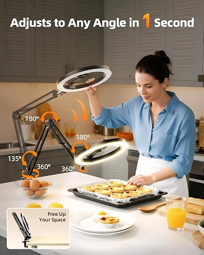 LUXSURE Luce ad Anello con Supporto Cellulare per Video dall'alto, 10'' Ring Light da Tavolo con Braccio Flessibile e Telecomando Bluetooth per Telefono per Registrazione Video, Cucina, Live Streaming - 3