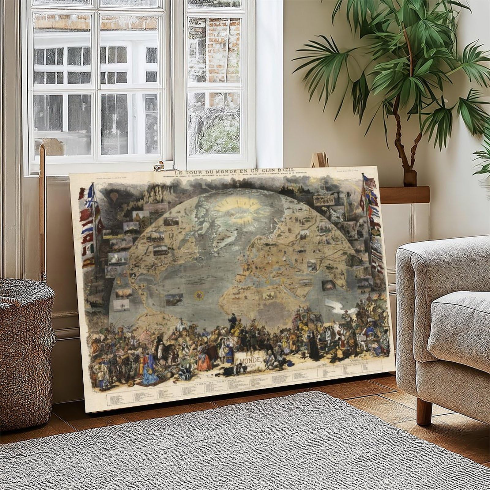 Alte Weltkarte 1876 – Eine Tour der Welt aus Le Monde – Erkundung Geschichte des 19. Jahrhunderts Kolonialismus Poster Schlafzimmer Leinwand Dekor Druck Wandkunst Offic