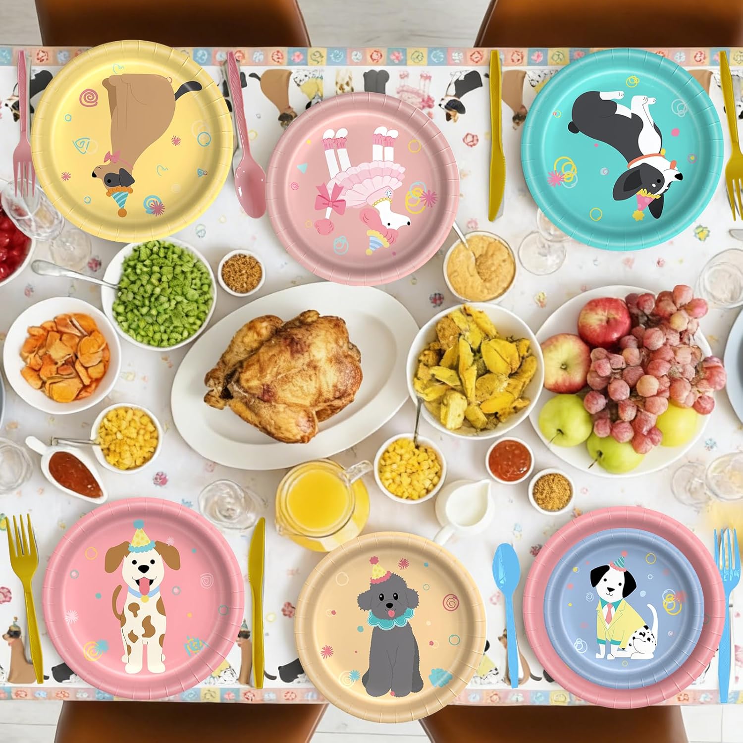 Dog Birthday Party Decorations, Favones Dog Theme Decor Set Happy Birthday Banner Plates and Napkins Party Supplies Puppy Tablecloth Paw Balloons Cupcake Toppers for Boys and Girls Serves 24