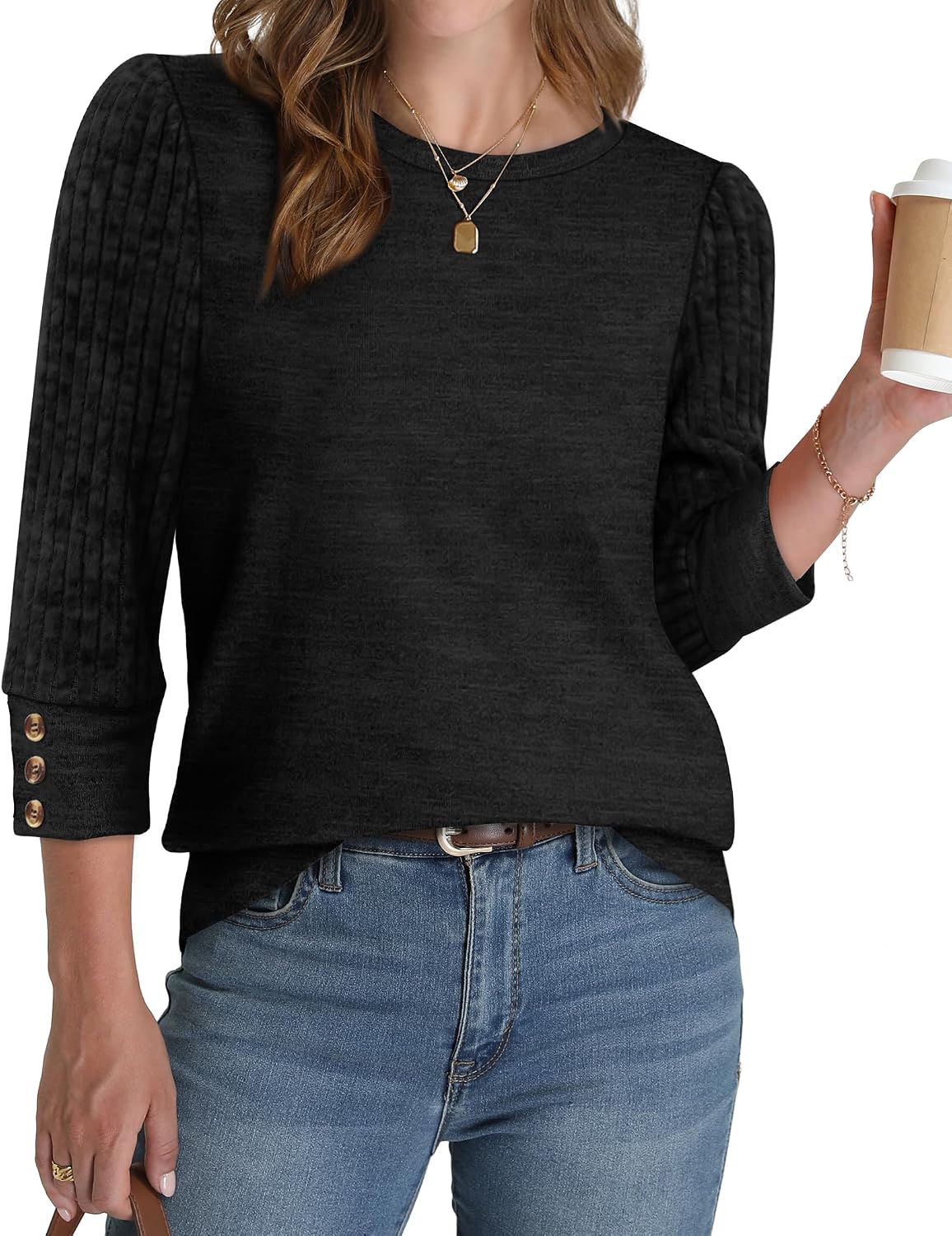 WIHOLL 3/4 Length Sleeve Womens Tops Sweaters Shirts Lightweight Spring Outfits 2026 Winter Clothing S-2XL