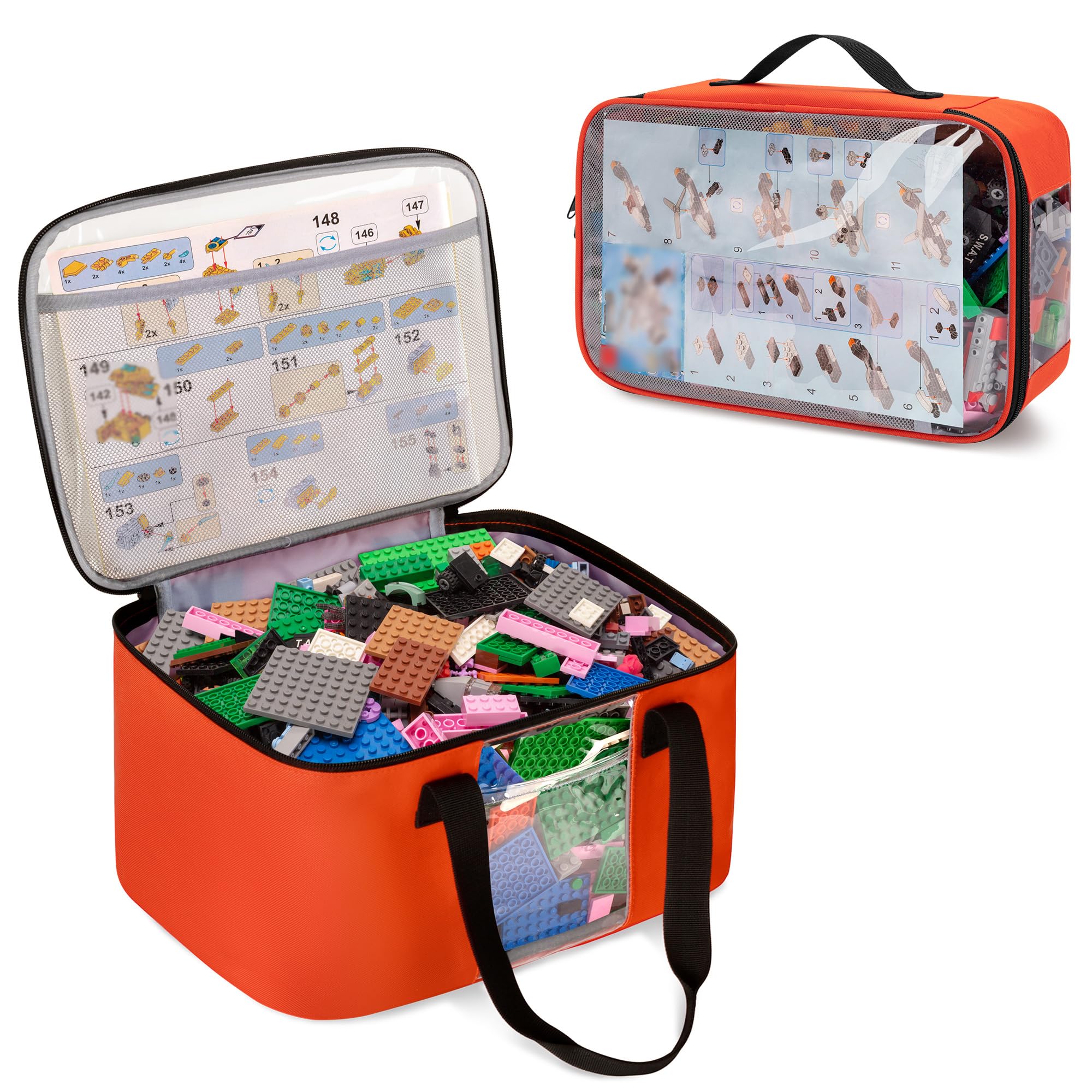 Rexmica 2-piece Large Toy Storage Organizer Bag for Building Bricks, Travel Organizer Case for Building Blocks, Dolls, Crafts, Magnetic Tiles, Blocks