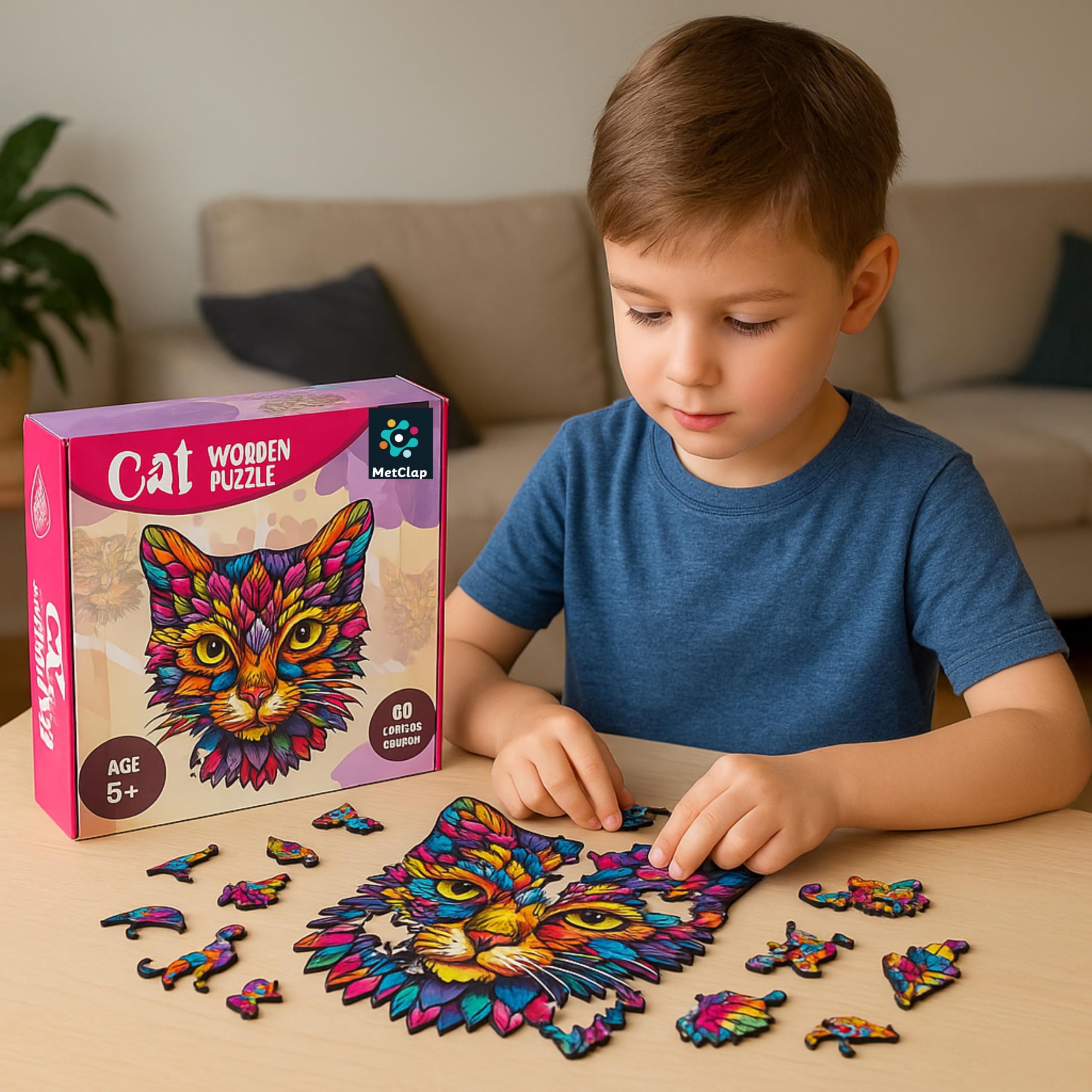 Metclap Wooden cat Puzzle - Educational Toy for Kids | 50 Piece Jigsaw Puzzles | Brain Teaser for Adults | Travel & | Fun & Engaging Game for All Ages | Ideal Gift for Toddlers 3