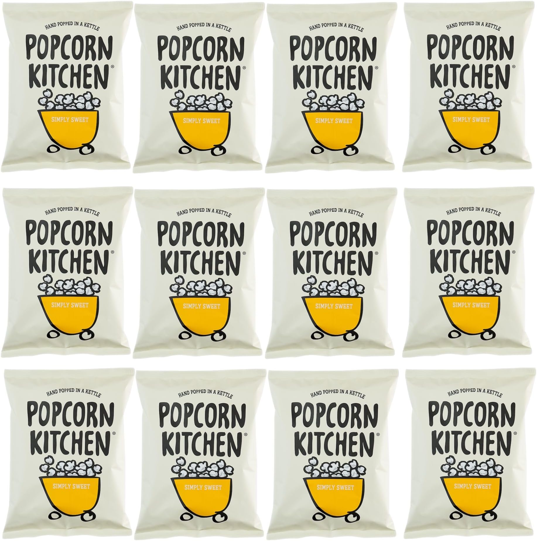 Gourmet Popcorn, Simply Sweet, Hand Popped in a Kettle, Suitable for Vegans. Sharing Bags 12x 100g