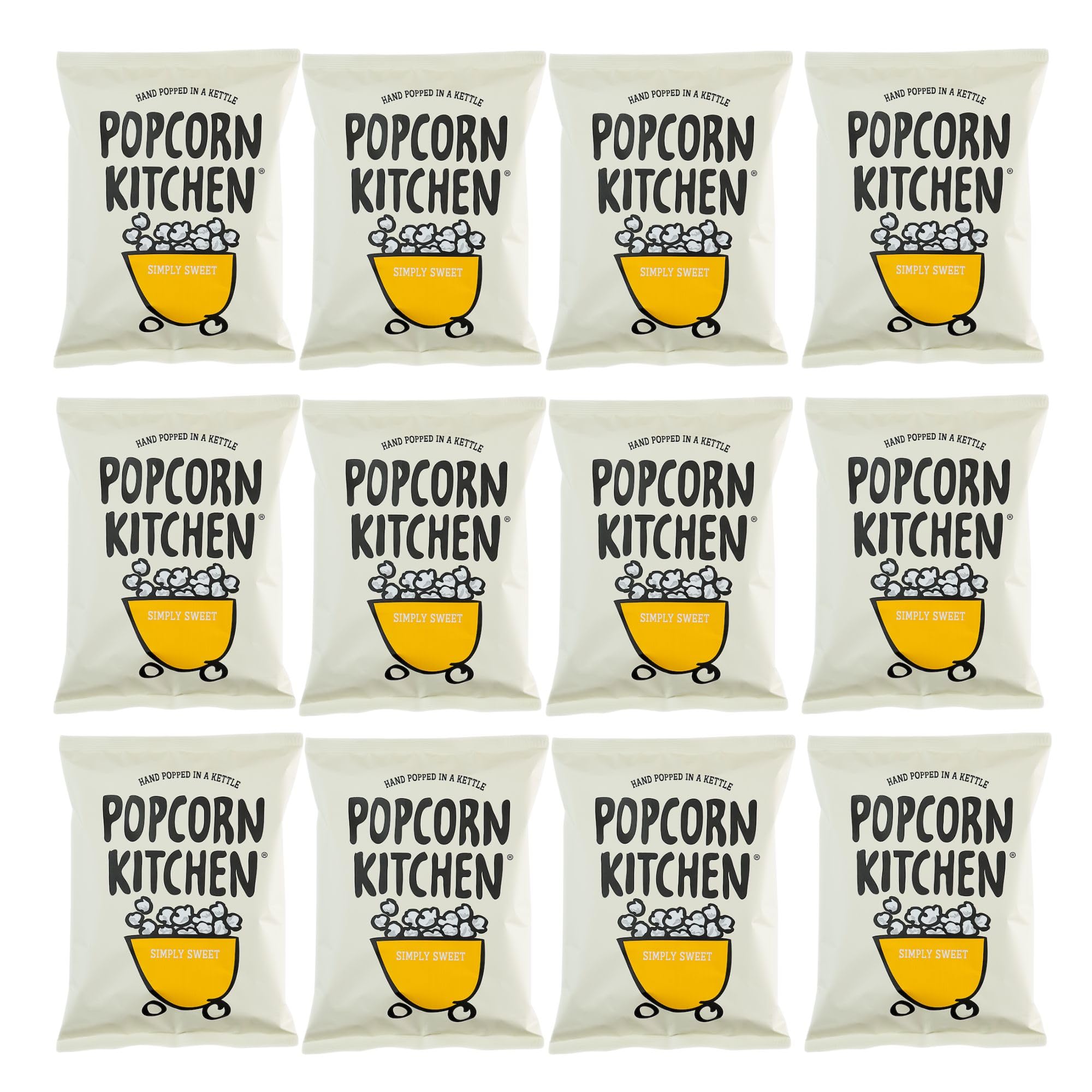 Gourmet Popcorn, Simply Sweet, Hand Popped in a Kettle, Suitable for Vegans. Sharing Bags 12x 100g