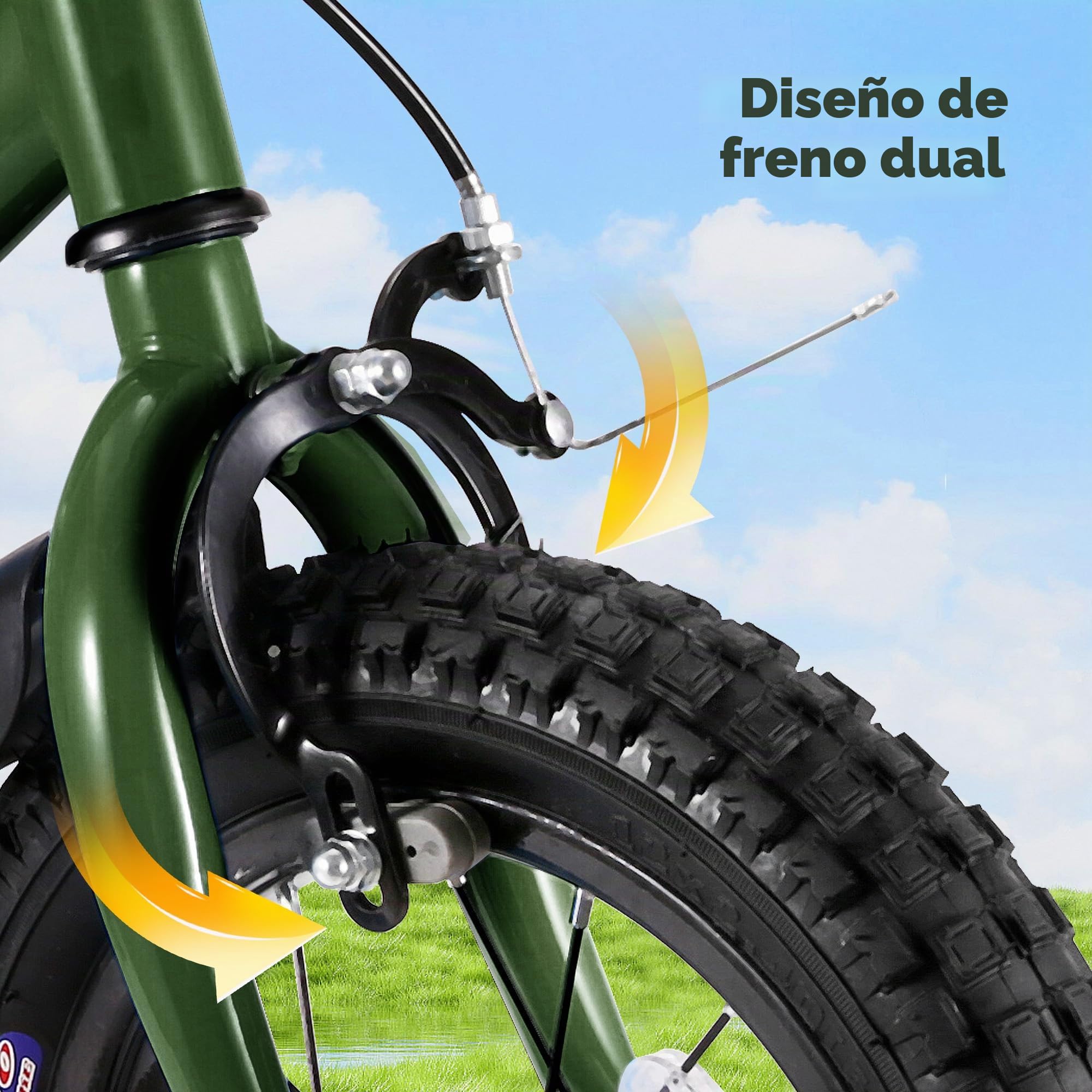 Bicicleta infantil de 14 pulgadas, bicicleta para niños y niñas con ruedas de apoyo, marco estable, asiento ajustable, freno de mano y freno de contrapedal, adecuada para conductores de 94 a 107 cm