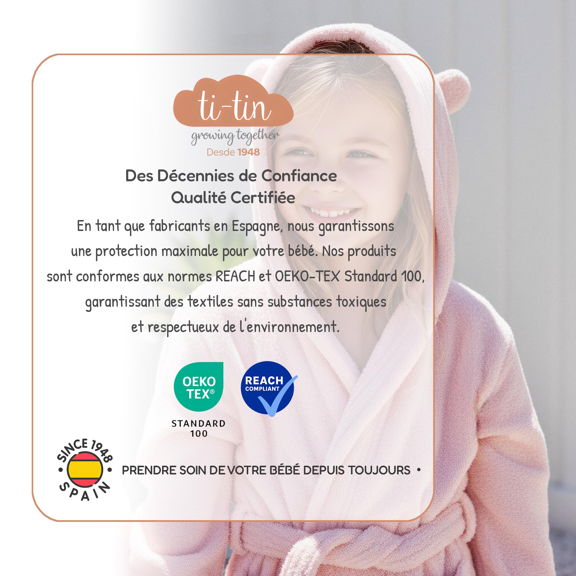 Ti TIN Peignoir Enfant Garçon ou Fille avec Capuche et Poches - Poncho de Bain Ultra-Doux et Absorbant en Coton, Idéal pour l'Heure du Bain, Facile à Laver, Lavable à 30°C