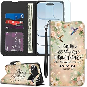 for iPhone Air Wallet Case with Screen Protector, PU Leather Flip Folio with RFID Blocking Card Holder & Kickstand, Shockproof Protective Cover for 6.5", Philippians 413