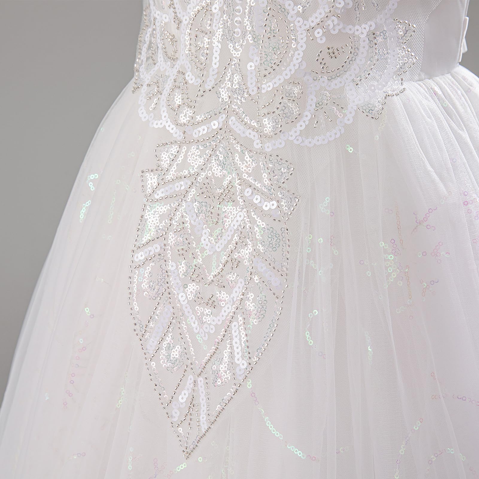 IBAKOM Festliche Kleider Mädchen: Prinzessin Kleid für Hochzeit Blumenmädchenkleid Brautjungfernkleider- A-Linie Sommerkleider Kommunionkleid Geburtstag Abendkleid Ballkleid Lang
