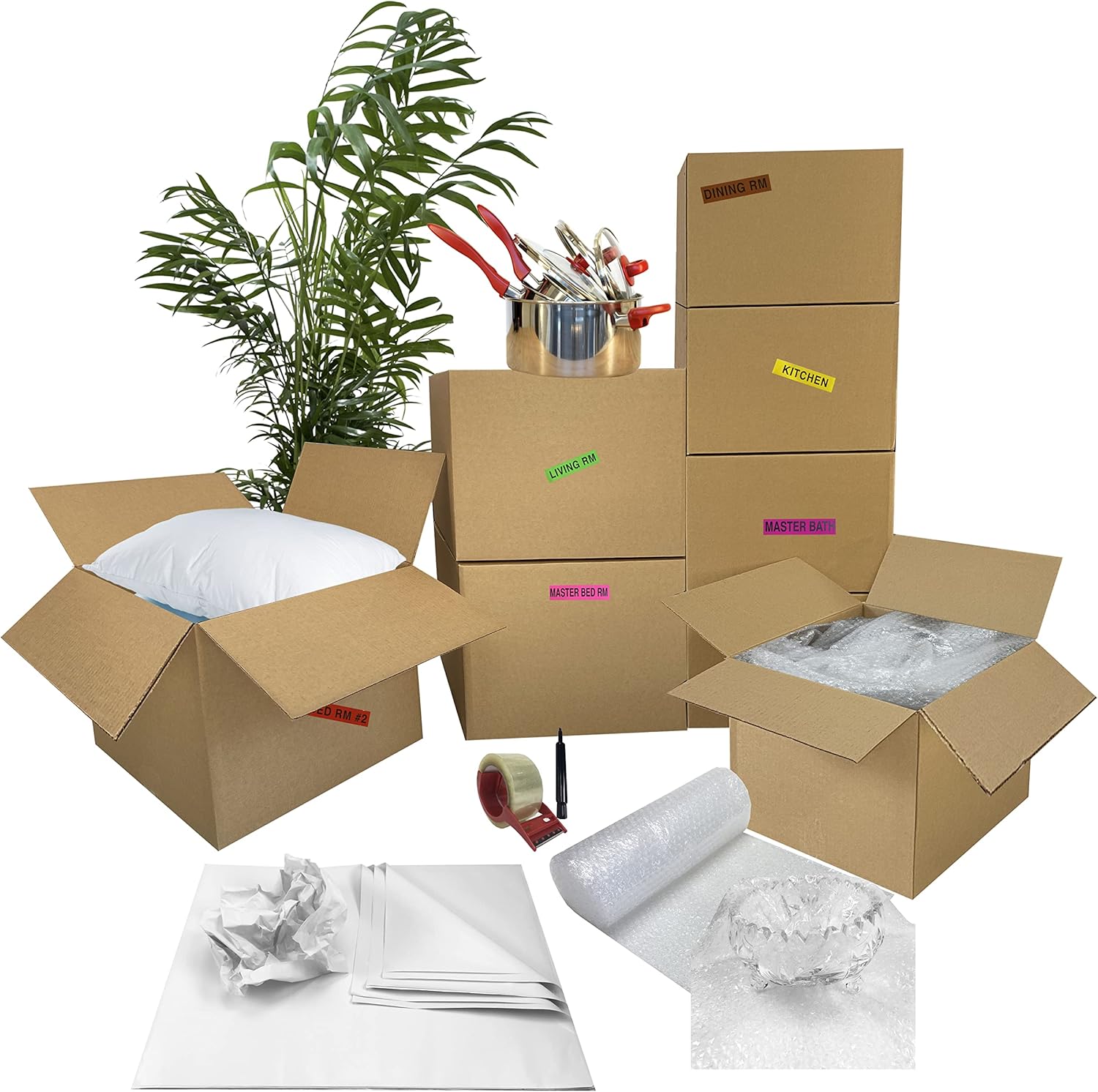 UBOXES Moving Boxes - 2 Room Bigger Smart Moving Kit - 28 Boxes,Tape, More