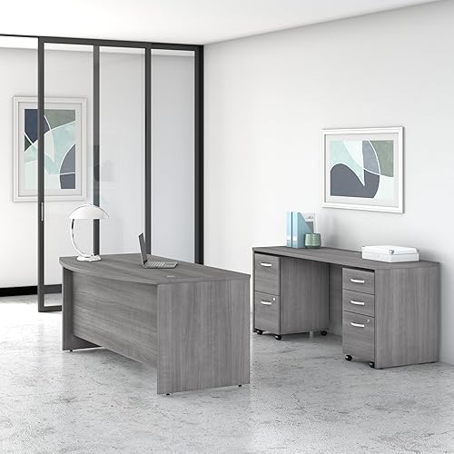 Miniatura 2 de Bush Business Furniture Studio C 72 W x 36 D Bow Front Desk y Credenza con archivadores móviles en gris platino