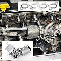 Vista 2 de Adaptador de ensamblaje de carcasa de filtro de enfriador de aceite del motor con junta de colector de escape, compatible con vehículos Chevy Buick