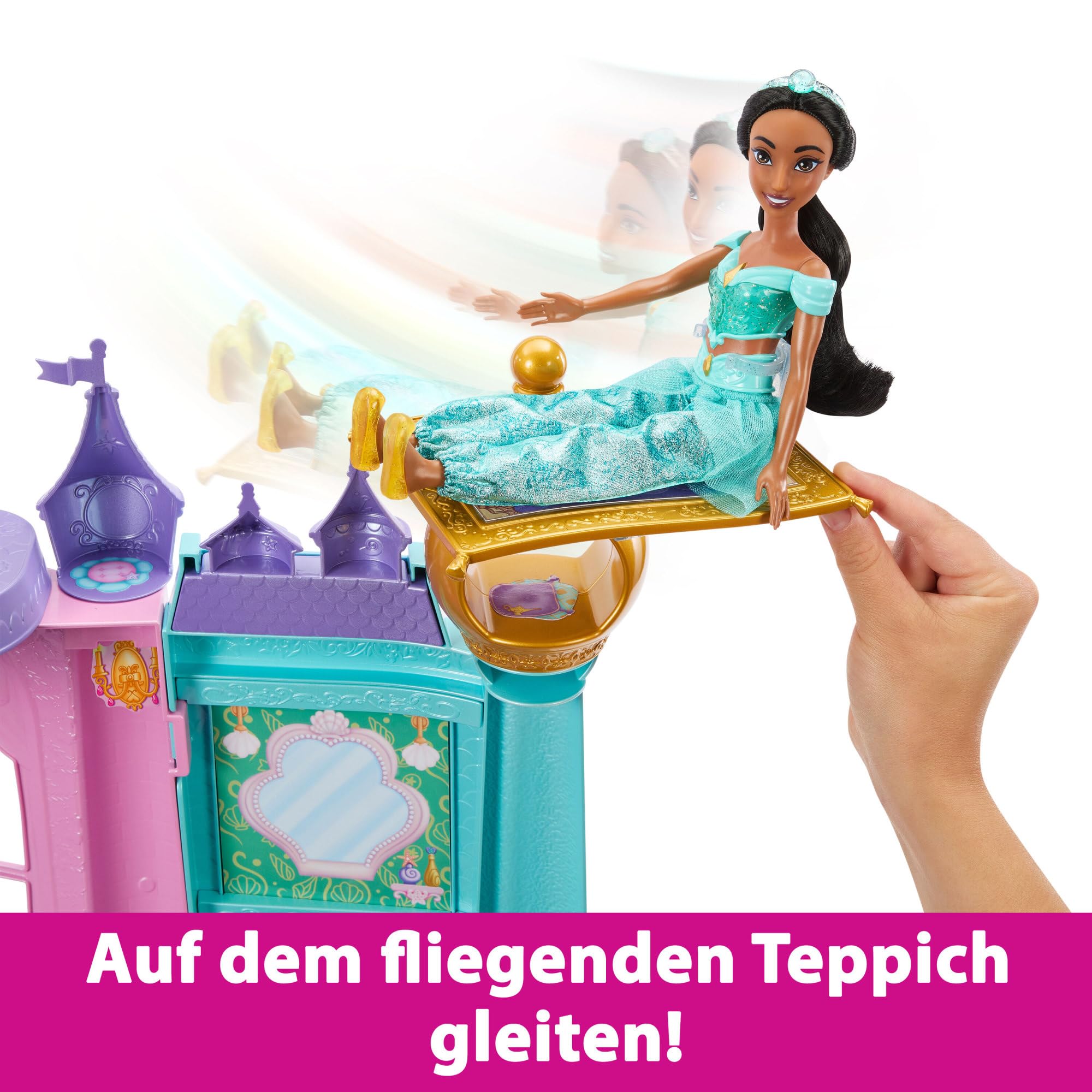 Mattel Disney Prinzessin Puppenhaus, Magisches Schloss, 3 Etagen, 10 Spielbereiche, mit Licht und Geräuscheffekten, inkl. 28 Zubehörteilen, Disney Geschenke, Spielzeug ab 3 Jahre, HLW29