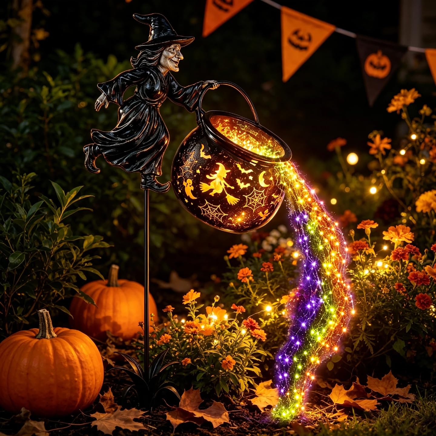 Halloween Witch Cauldron Garden Light with LED Projector & Stake Yard Decor