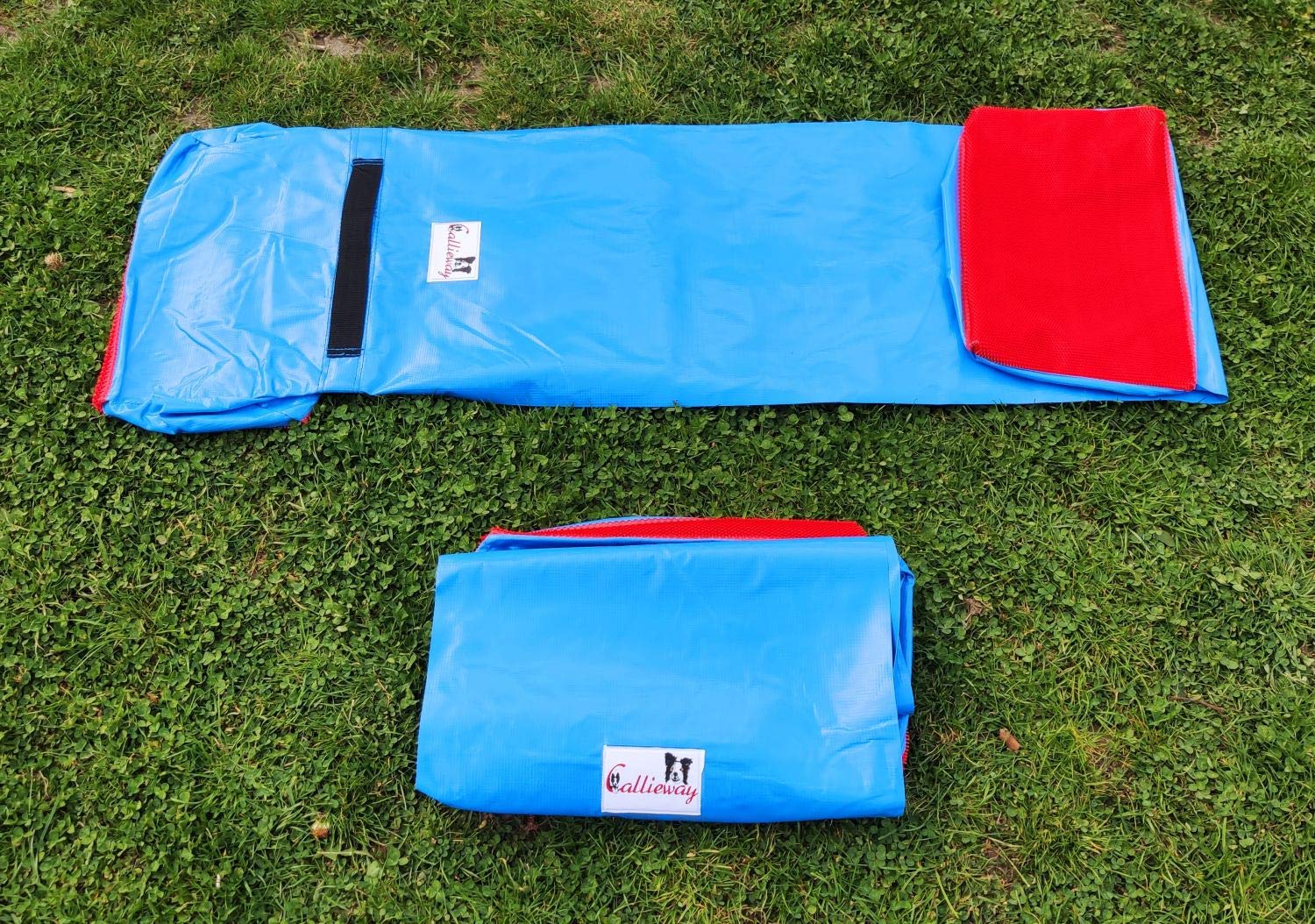 Callieway Premium Dog Agility Tunnel Sandsack - (2er Pack) blau mit Gumminoppen Stoppermatte für Agility Tunnel mit 60cmØ (ohne Tunnel) (blau)