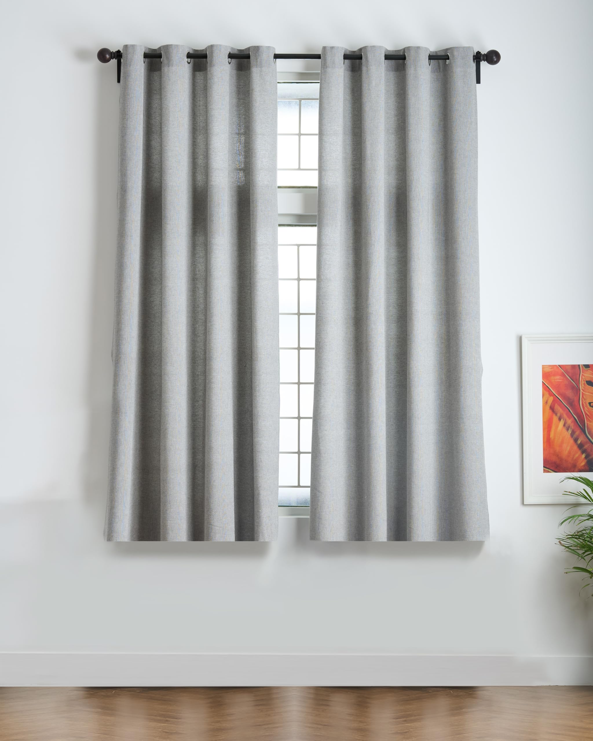100% Cotton Curtains for Windows-5 Feet Window Curtain Plain-Set of 1-Ring Eyelets for Easy Hanging-Uni Chambray 60"x58"-Window Screen for Home,Living Room,Kitchen-Charcoal Grey-picture-11