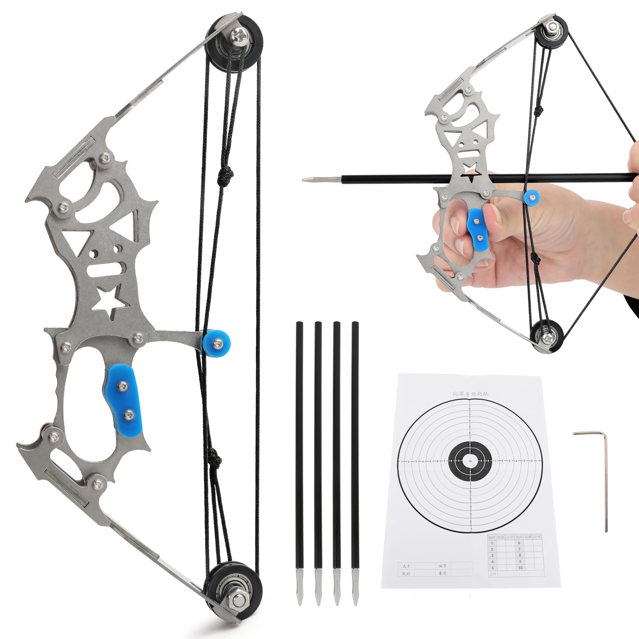 limaity5.9/7.5 inches Mini Compound Bow Mini Archery Bow Set Pocket Bow for Archery Indoor or Outdoor Target Shooting Games,Decorations and Gifts