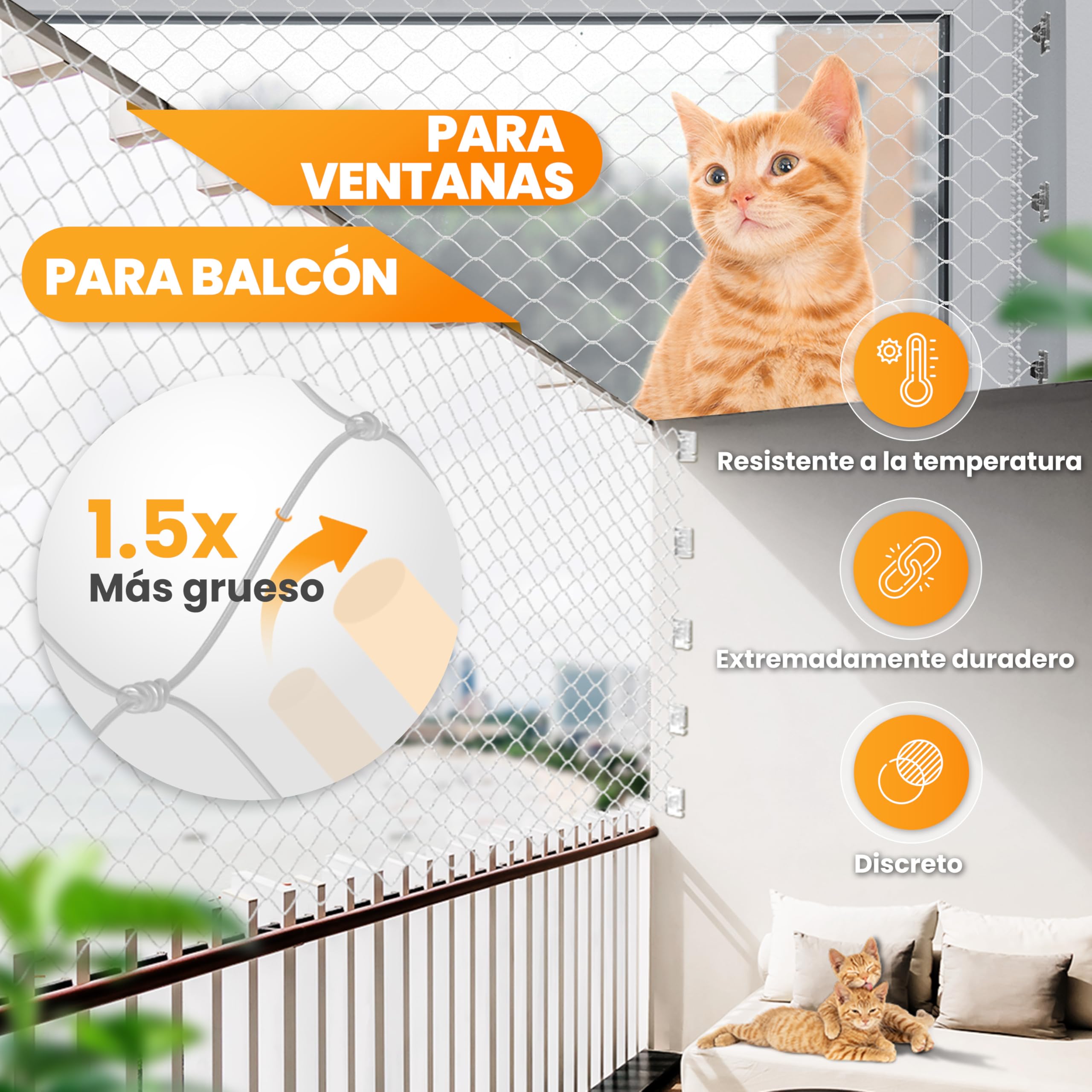 Naturiz Red para gatos para balcón sin taladrar, incluye gancho adhesivo y adhesivo de silicona, red de protección para gatos para balcón y ventana, red para gatos transparente, red para palomas, red
