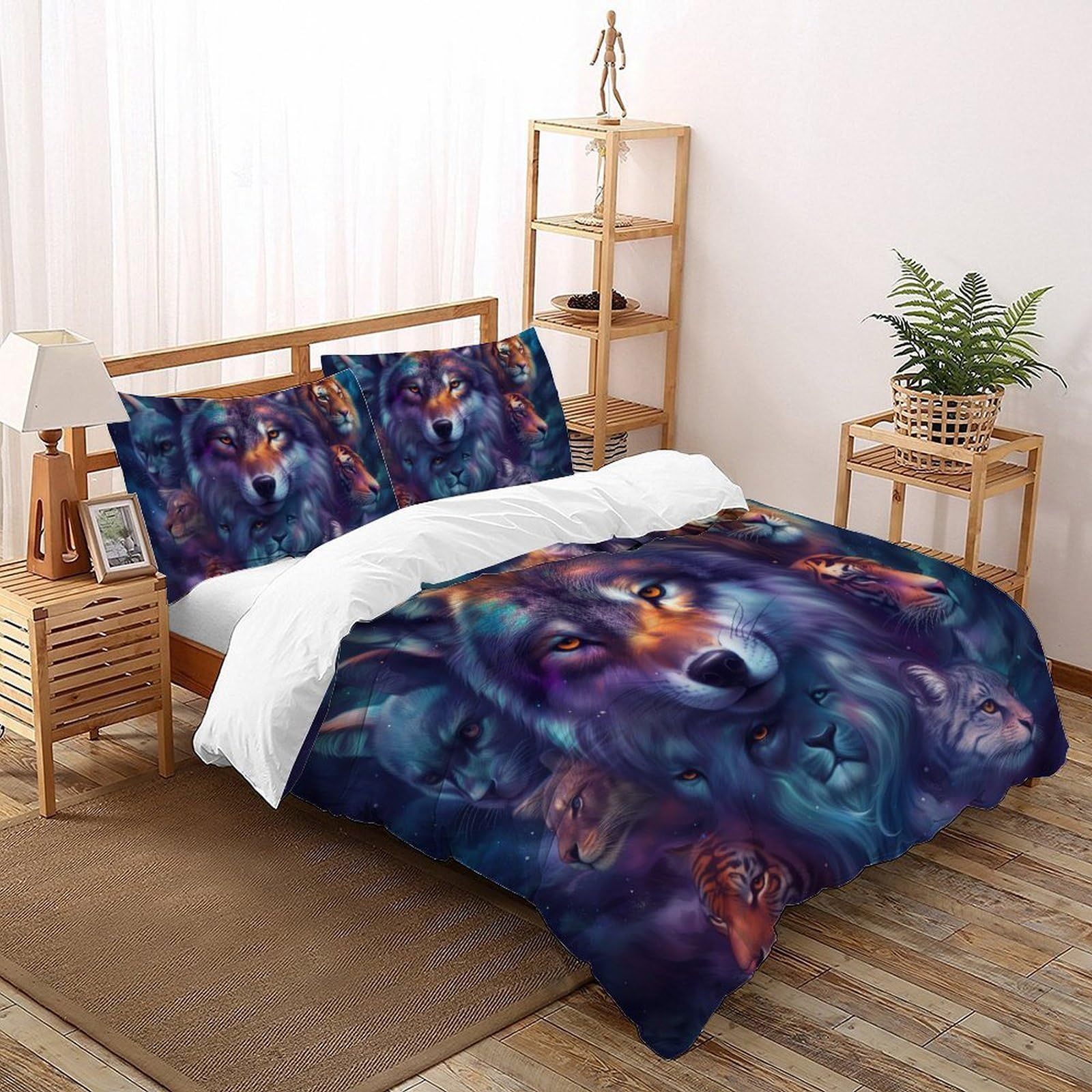 Housse de couette 3D loup gris super king 3 pièces finition zippée