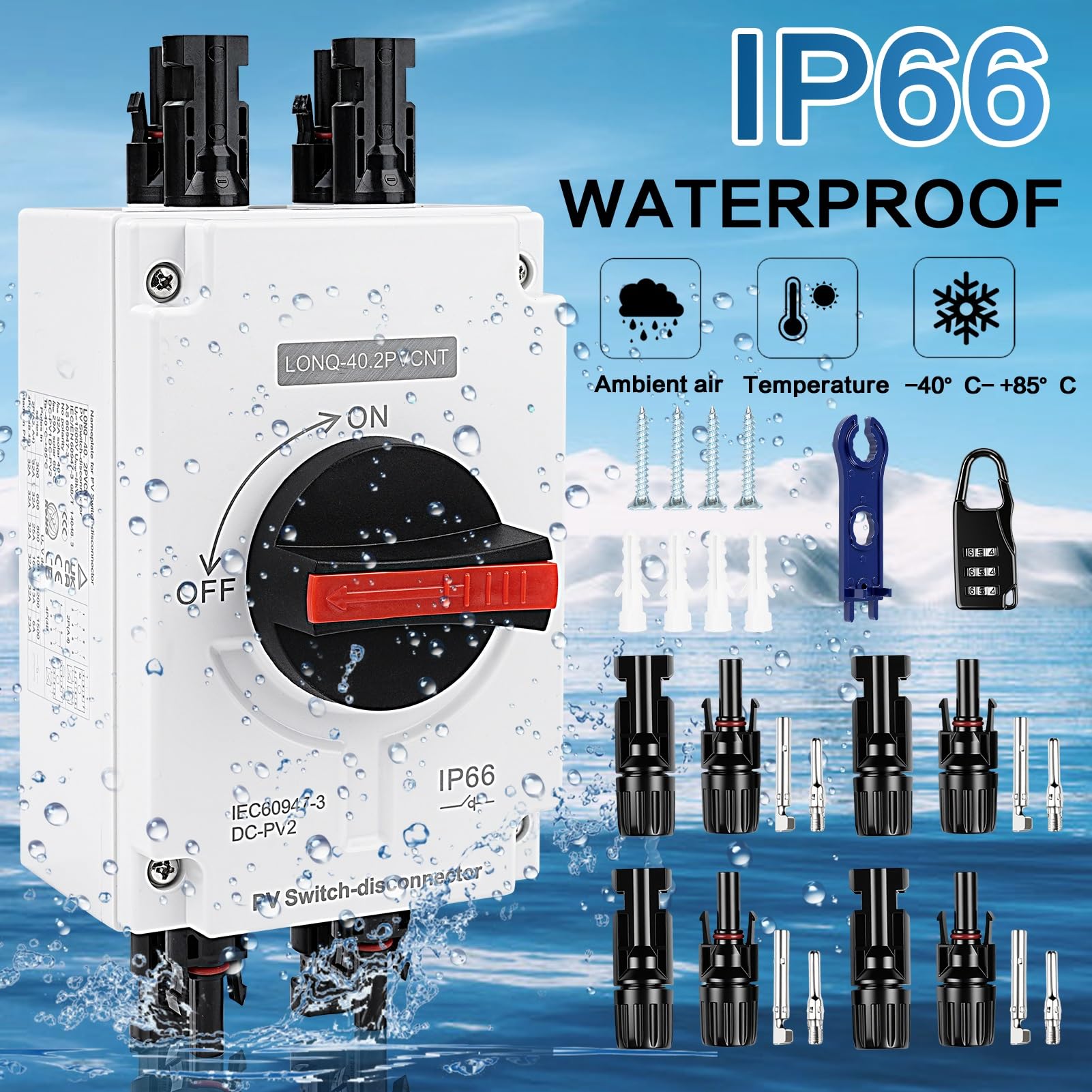 DC Trennschalter PV Anlage 32A 1200V, Solar-Trennschalter-Leistungsschalter DC Trennschalter Leistungsschalter PV Combiner Box,IP66 Wasserdicht, für Solar Photovoltaik (2 Eingänge,2 Ausgänge)